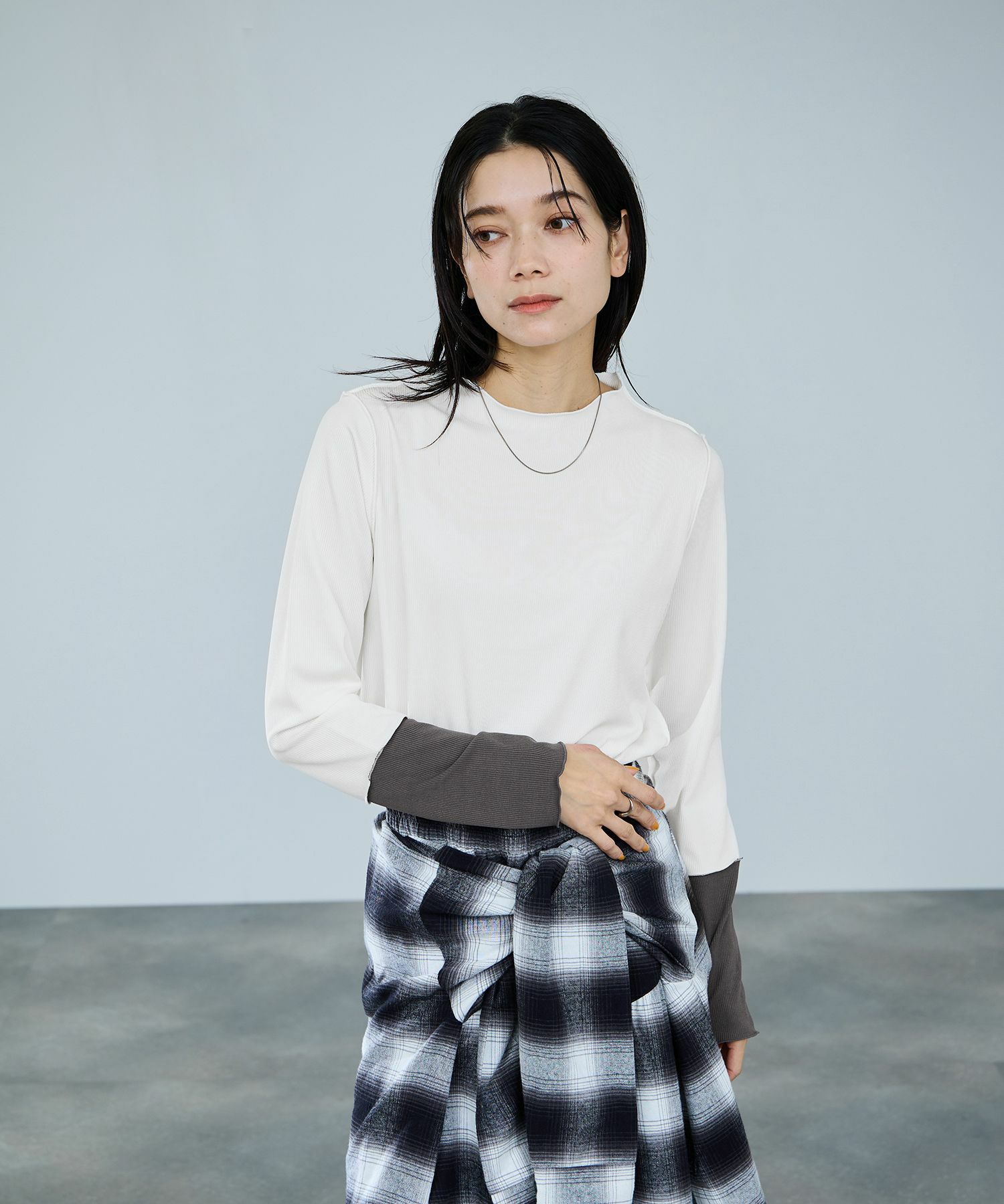 milli de l'air 配色カフプリーツカットソー レディース メール便 対応商品