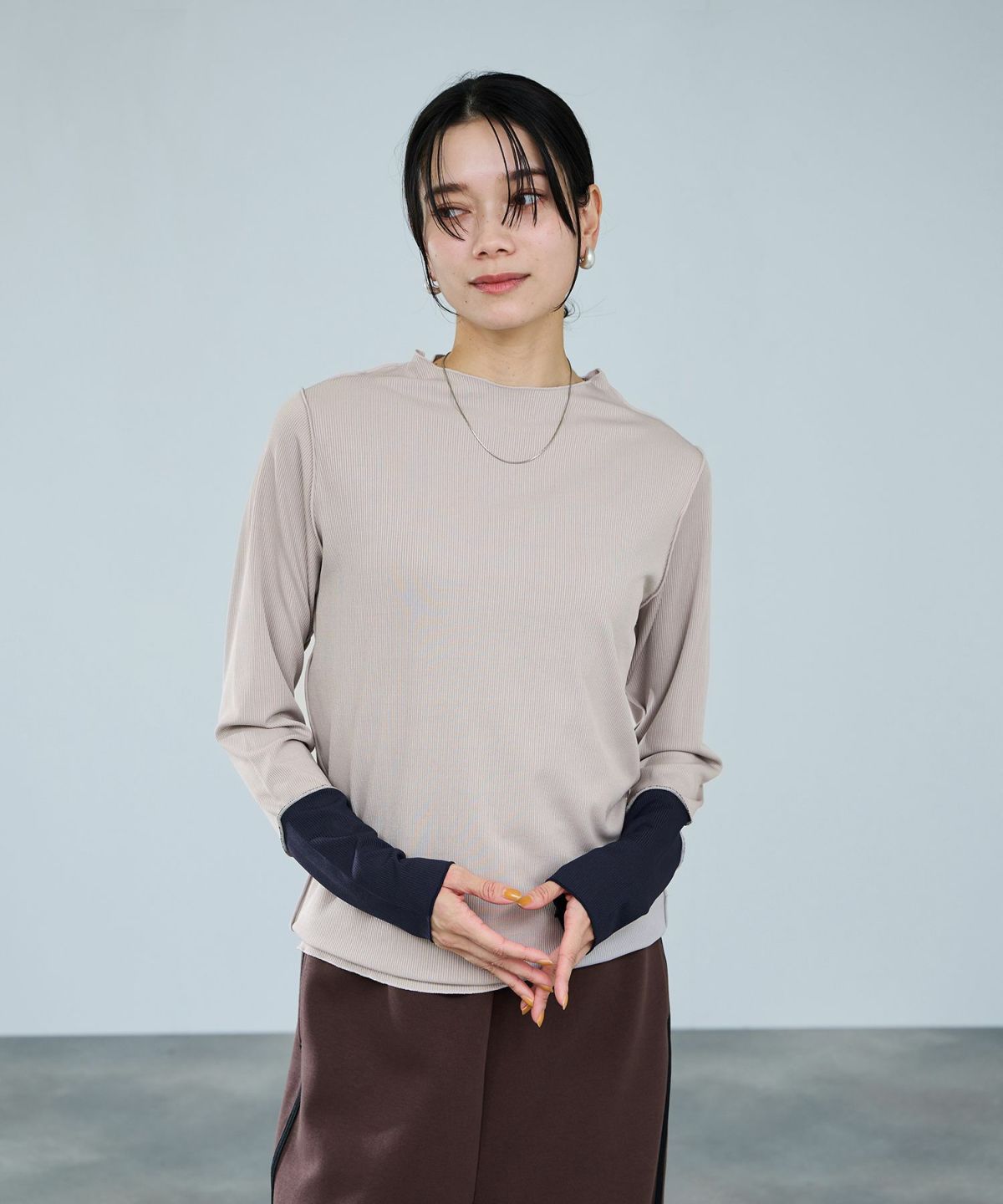 milli de l'air 配色カフプリーツカットソー レディース メール便 対応商品