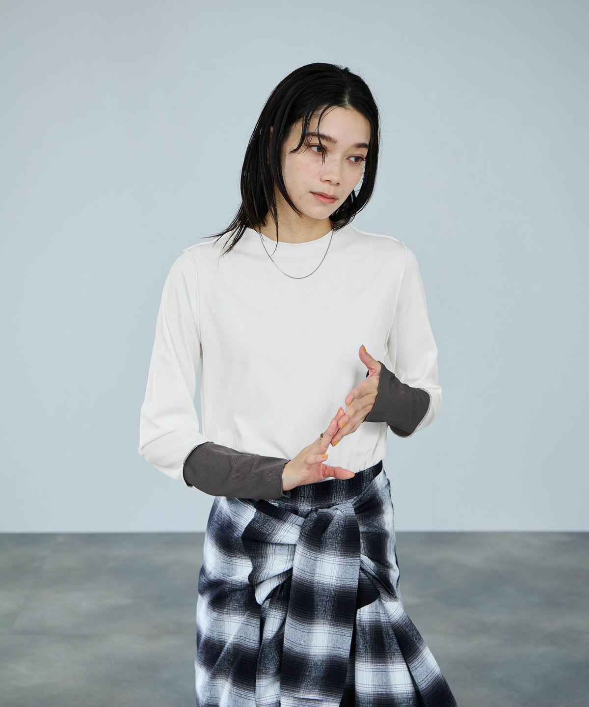 milli de l'air 配色カフプリーツカットソー レディース メール便 対応商品