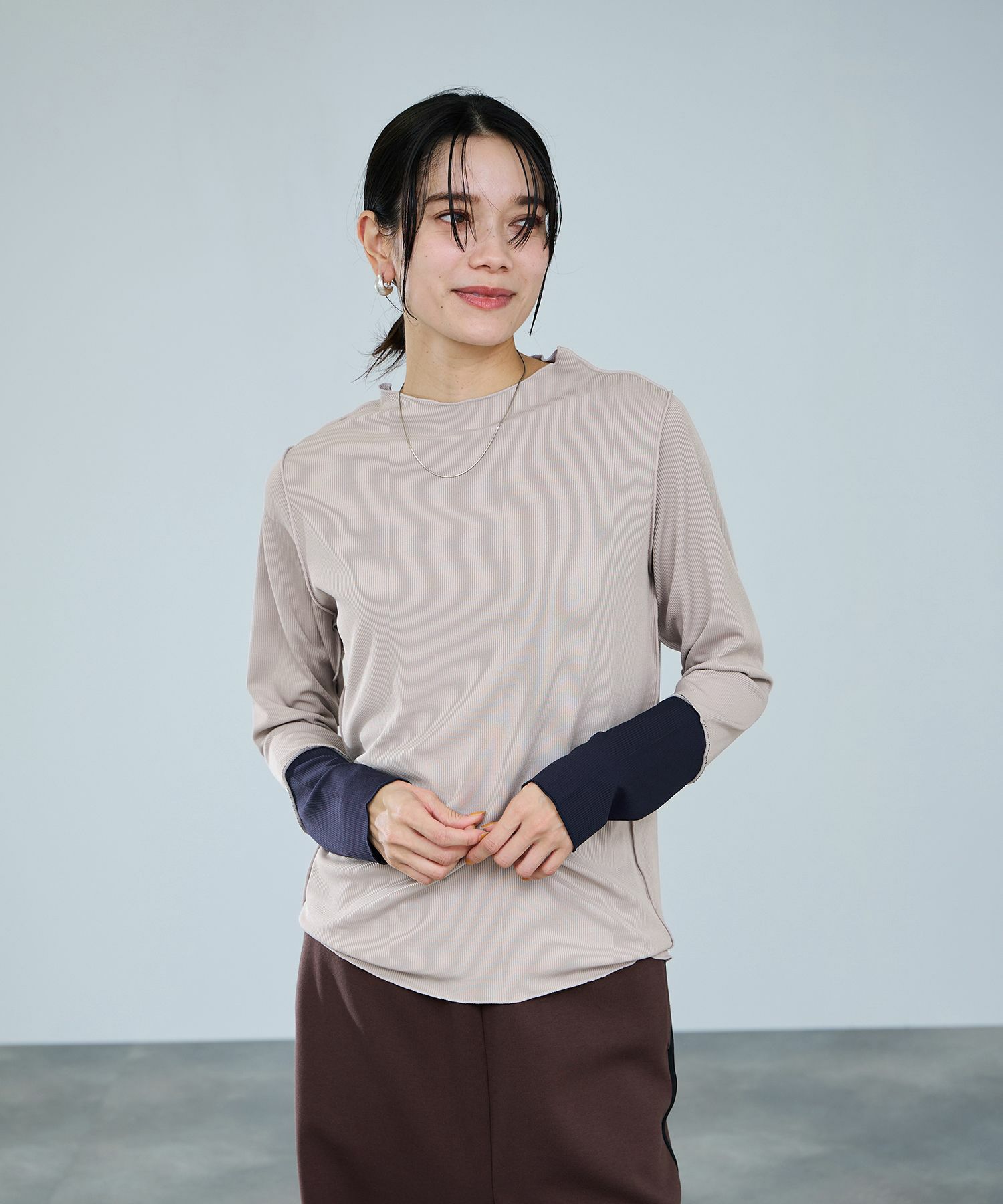 milli de l'air 配色カフプリーツカットソー レディース メール便 対応商品