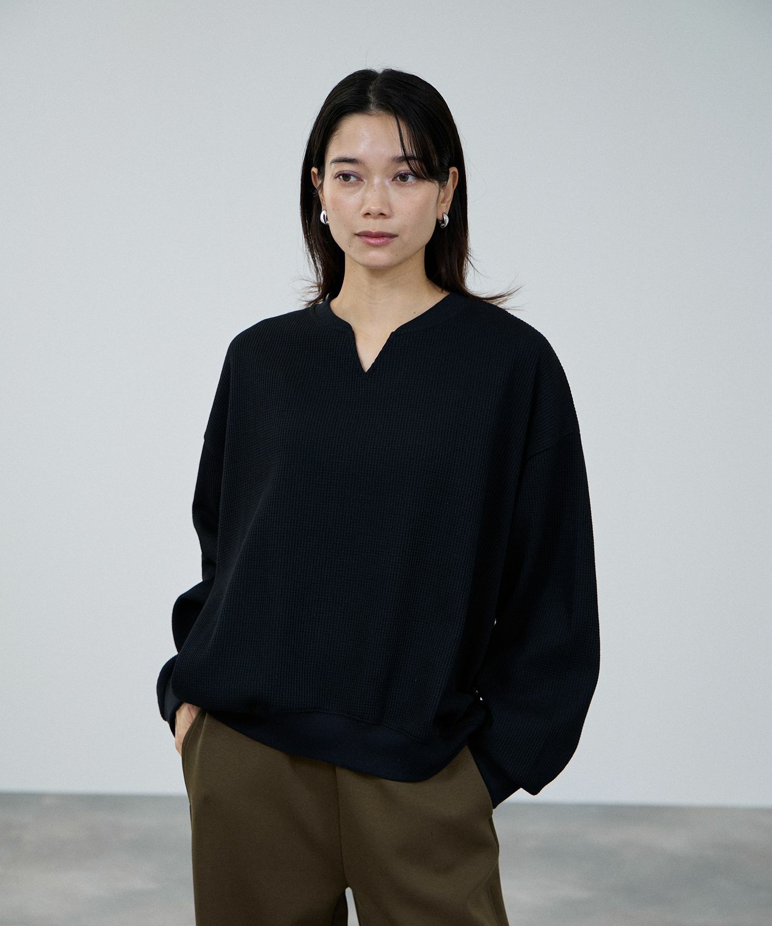 milli de l'air ワッフルキーネックカットソー レディース メール便 対応商品商品サムネイル-1