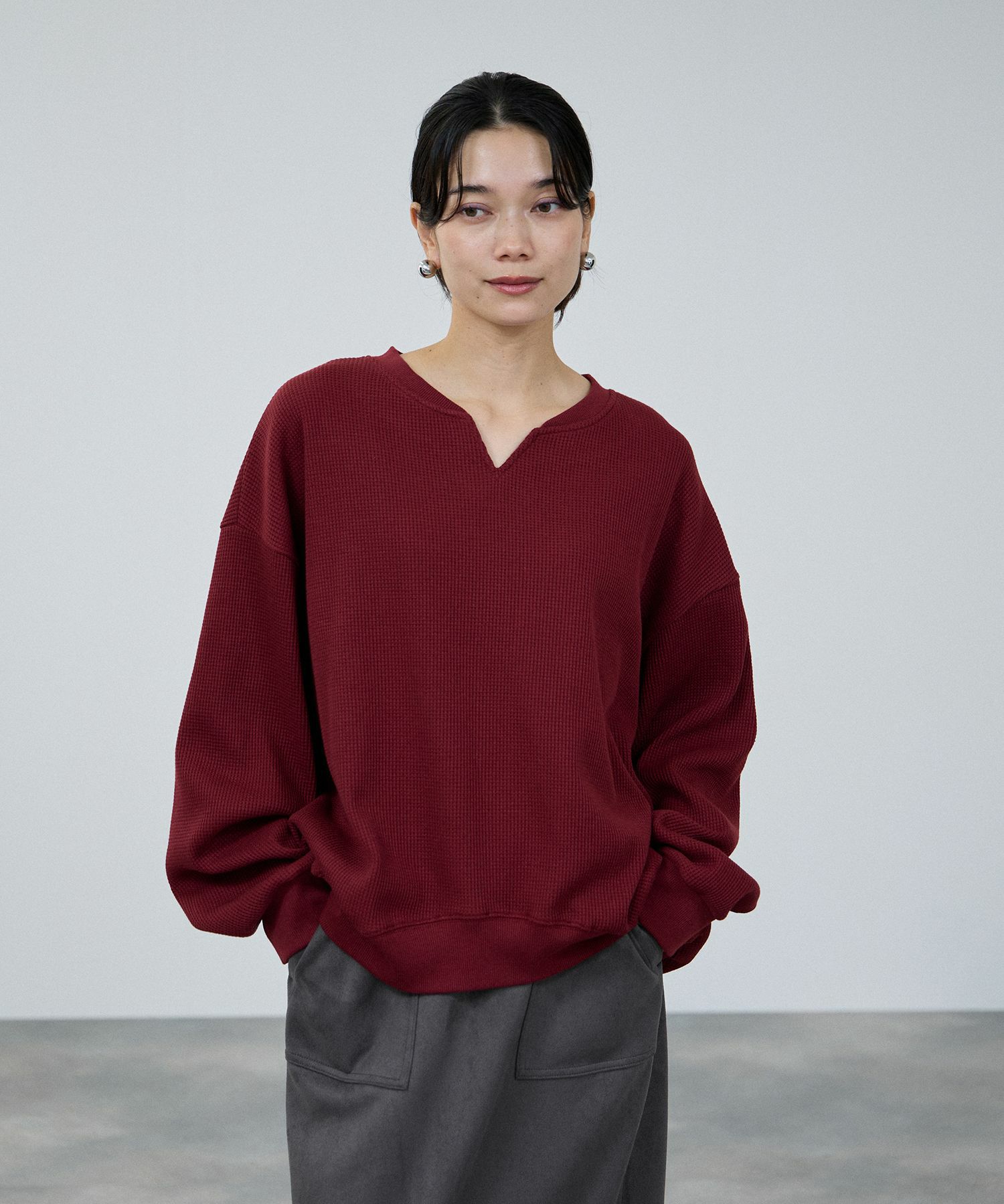 milli de l'air ワッフルキーネックカットソー レディース メール便 対応商品商品サムネイル-3