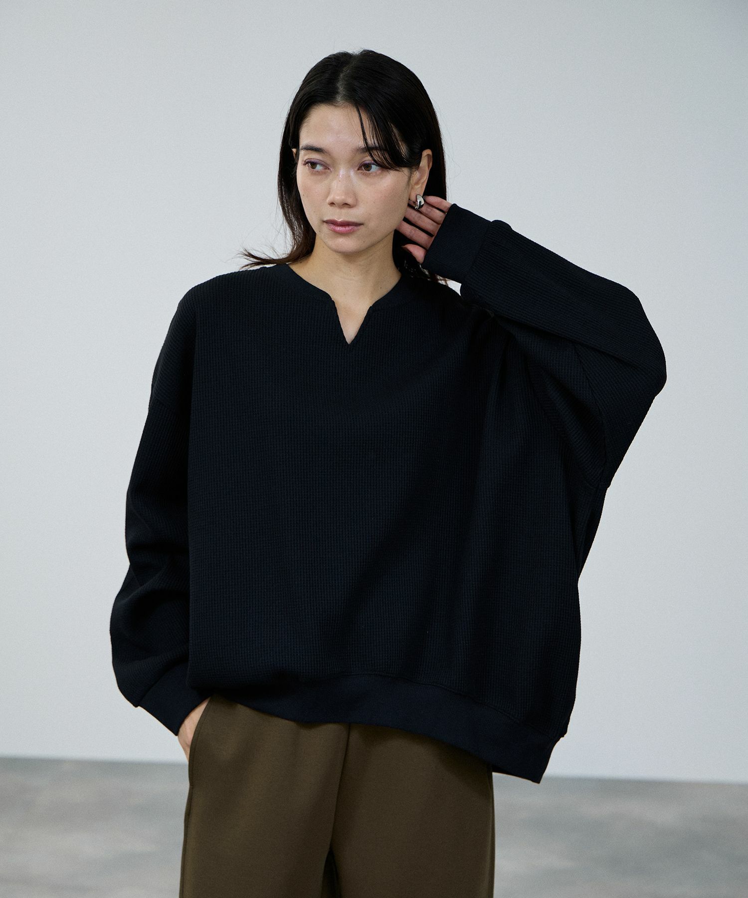 [値下げ]milli de l'air ワッフルキーネックカットソー レディース メール便 対応商品商品サムネイル-4