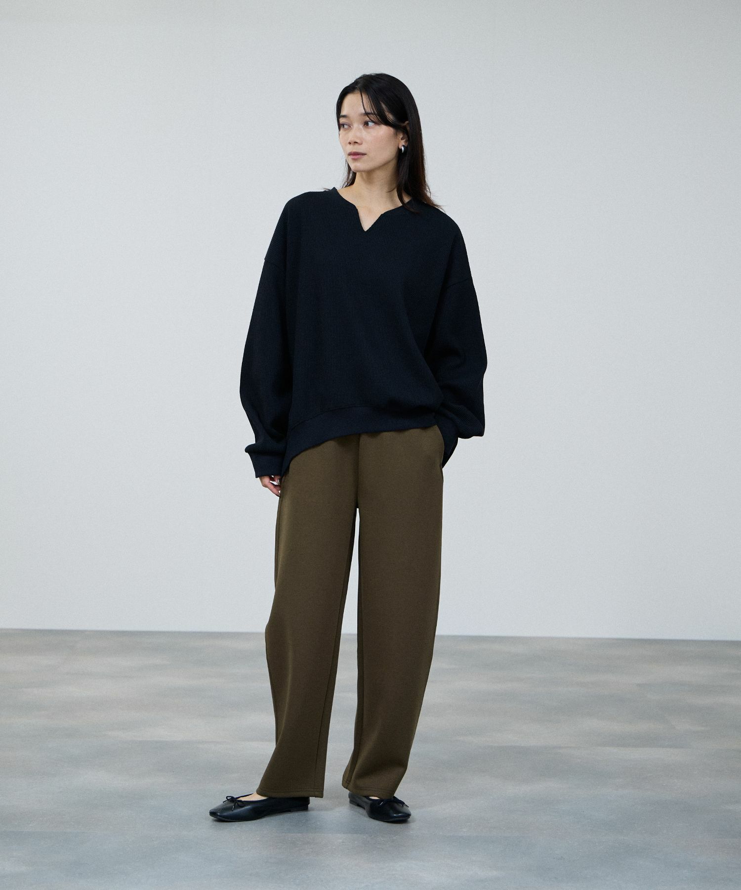 milli de l'air ワッフルキーネックカットソー レディース