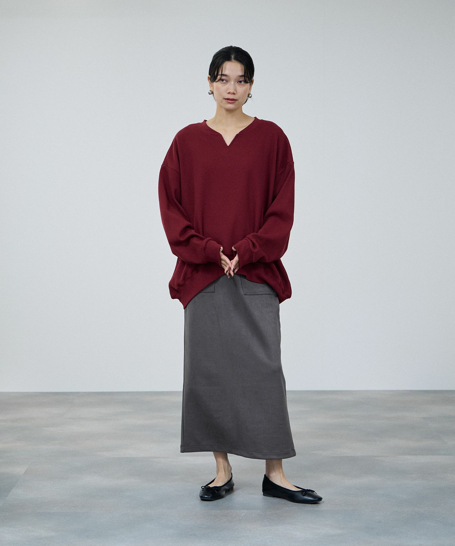 milli de l'air ワッフルキーネックカットソー レディース メール便 対応商品商品画像-18