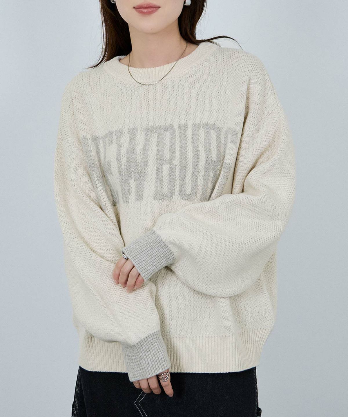 nAvy ロゴジャガードワイドニット レディース