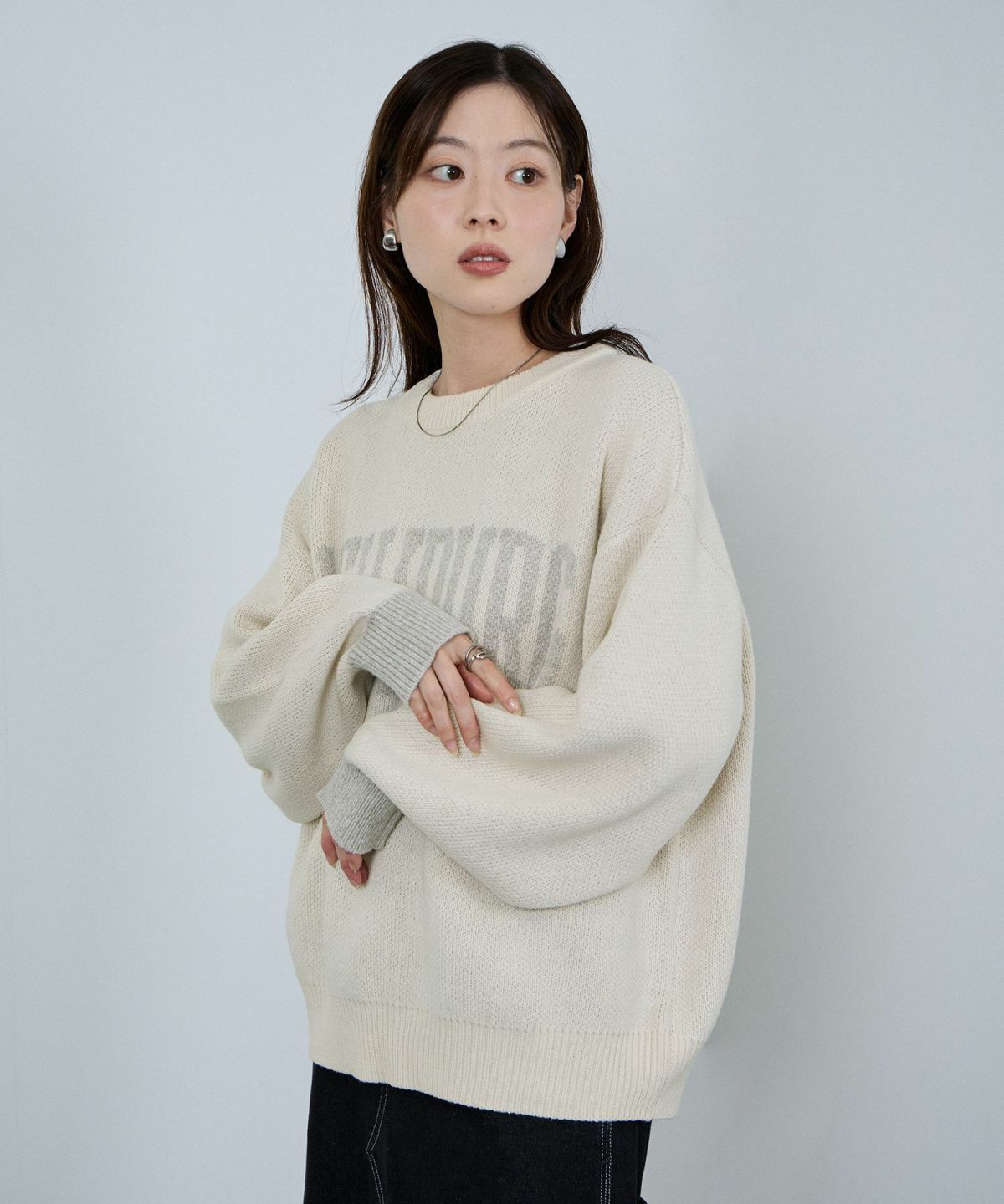 nAvy ロゴジャガードワイドニット レディース