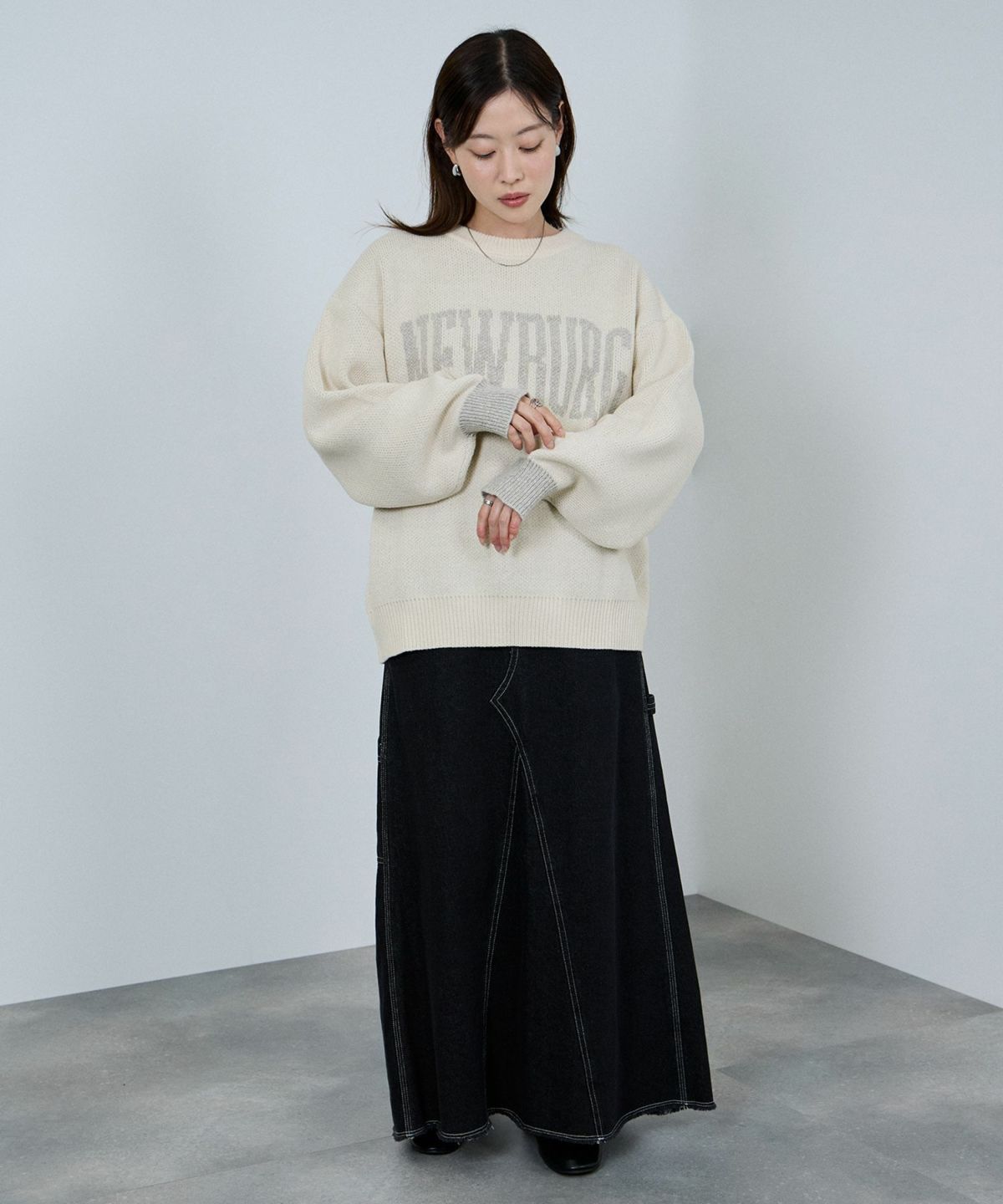 nAvy ロゴジャガードワイドニット レディース