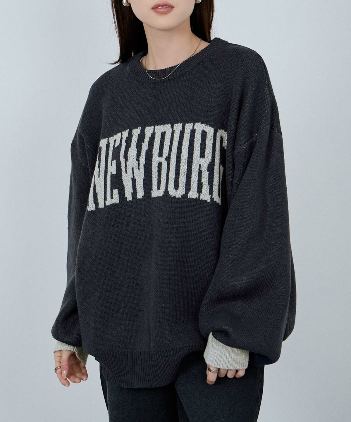 nAvy ロゴジャガードワイドニット レディース