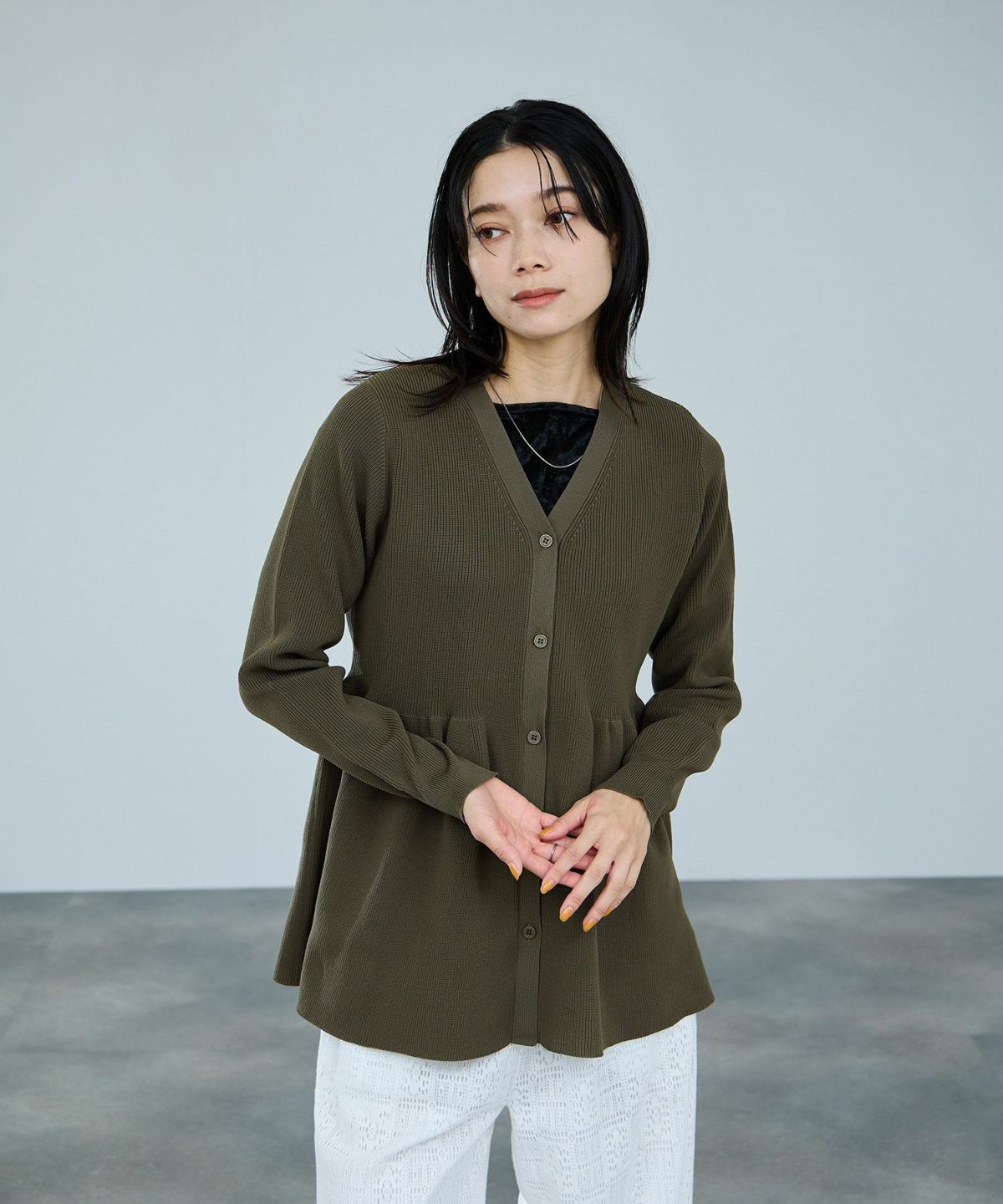 milli de l'air ソフトレッチペプラムカーディガン レディース