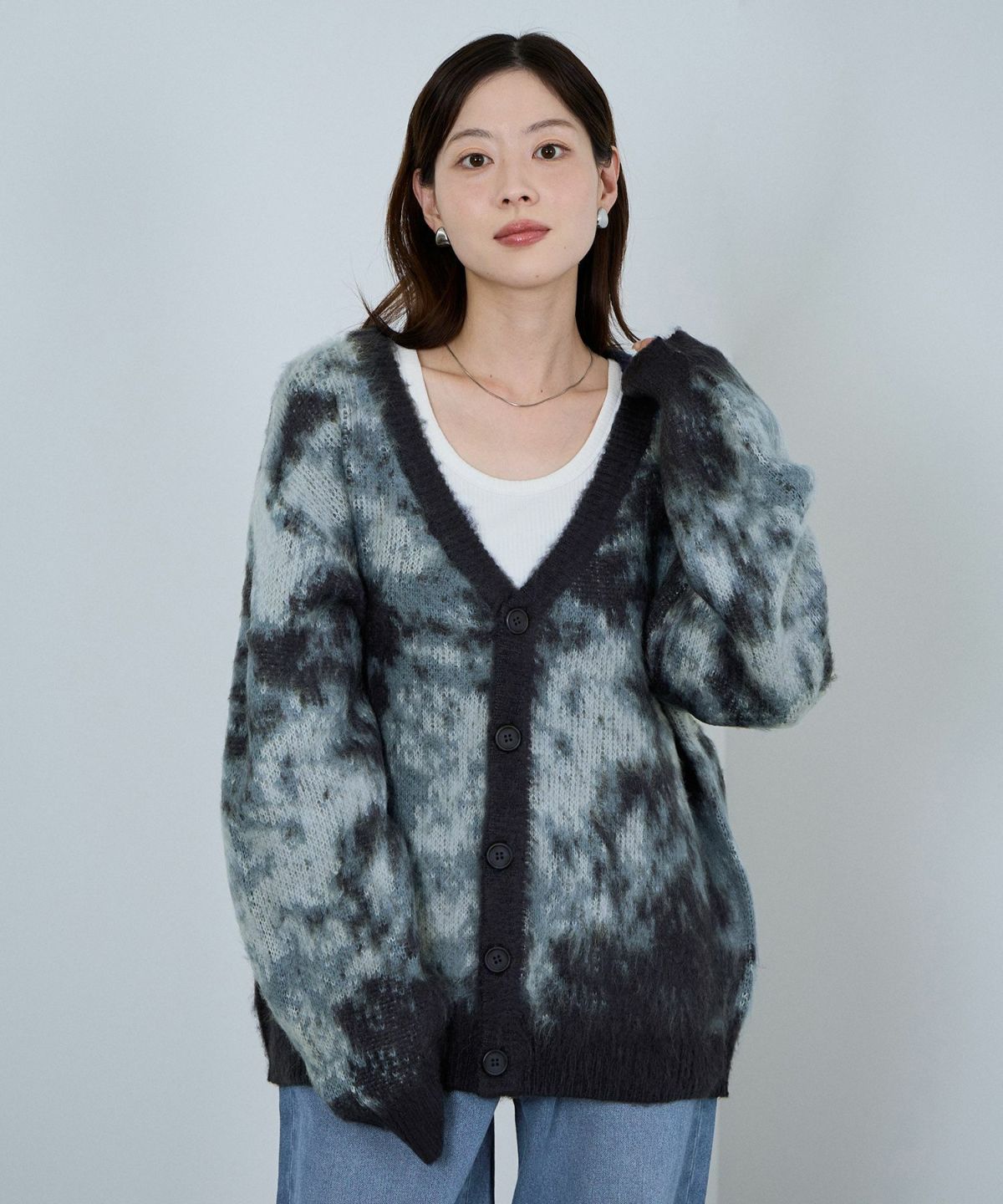 nAvy モヘアタッチマーブルカーディガン レディース