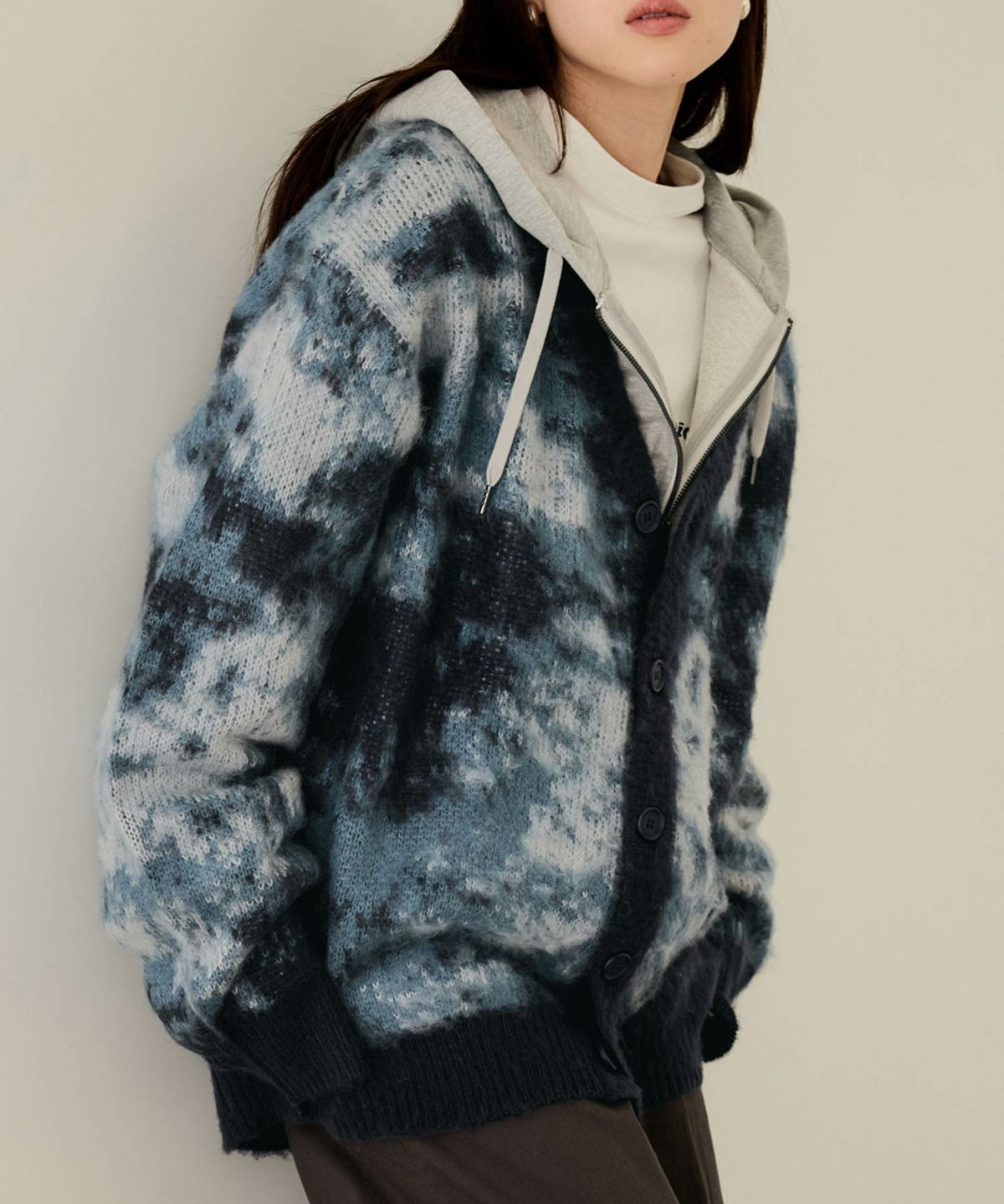 nAvy モヘアタッチマーブルカーディガン レディース