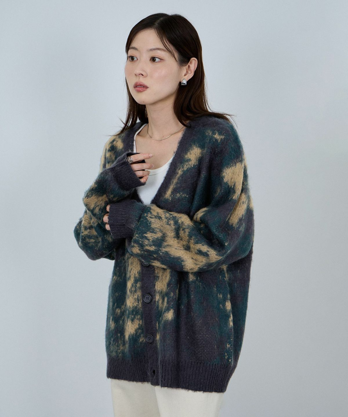 nAvy モヘアタッチマーブルカーディガン レディース