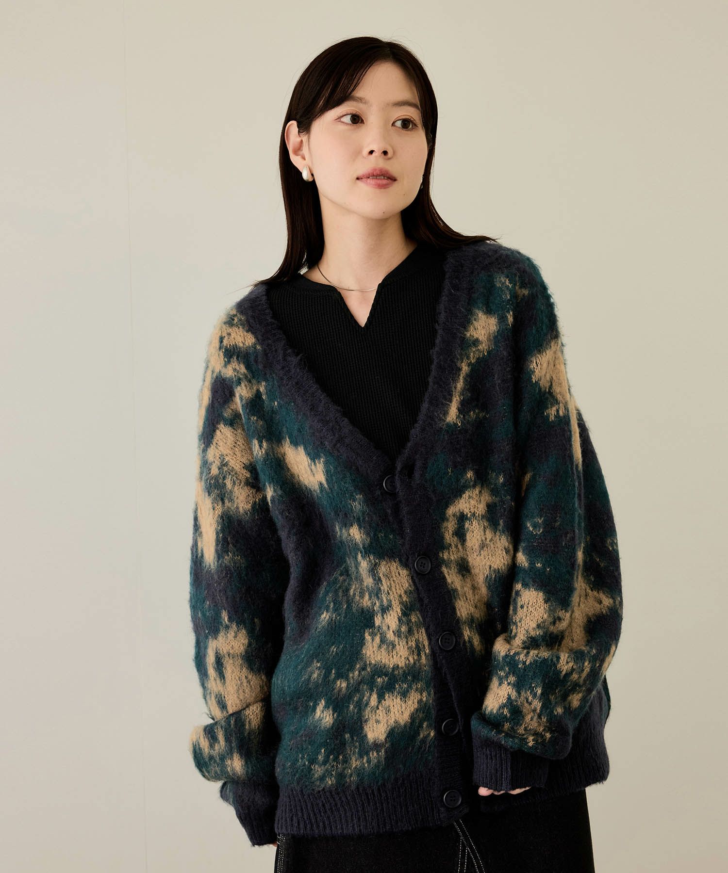 nAvy モヘアタッチマーブルカーディガン レディース