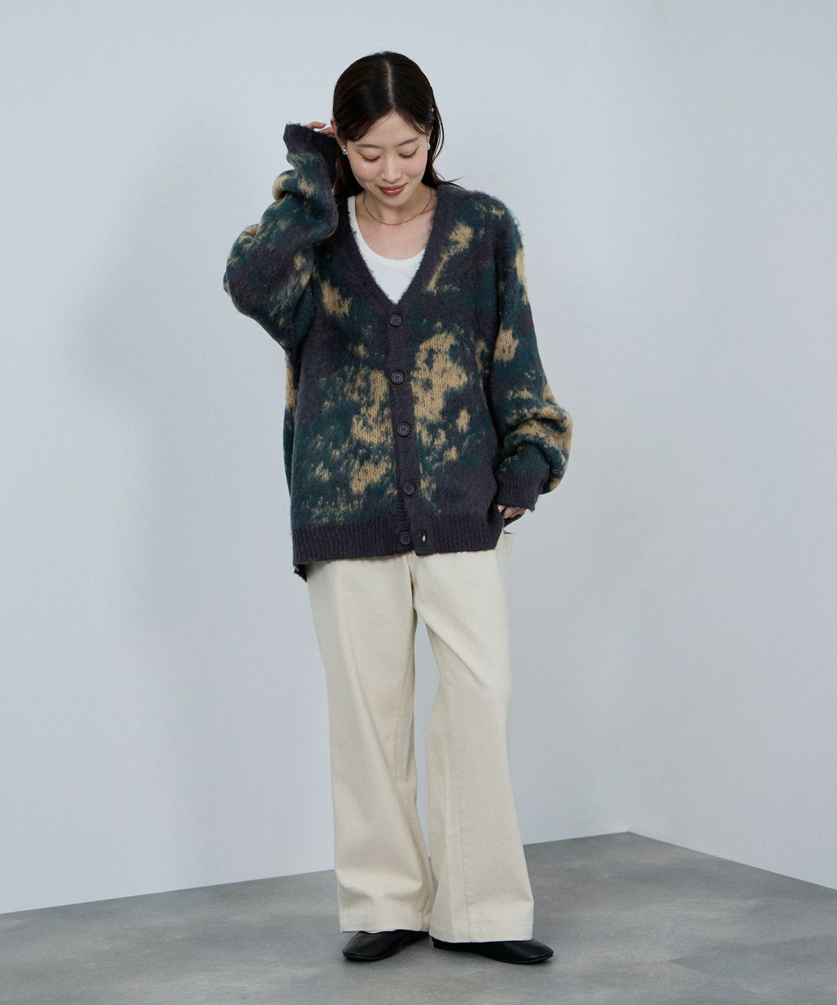 nAvy モヘアタッチマーブルカーディガン レディース