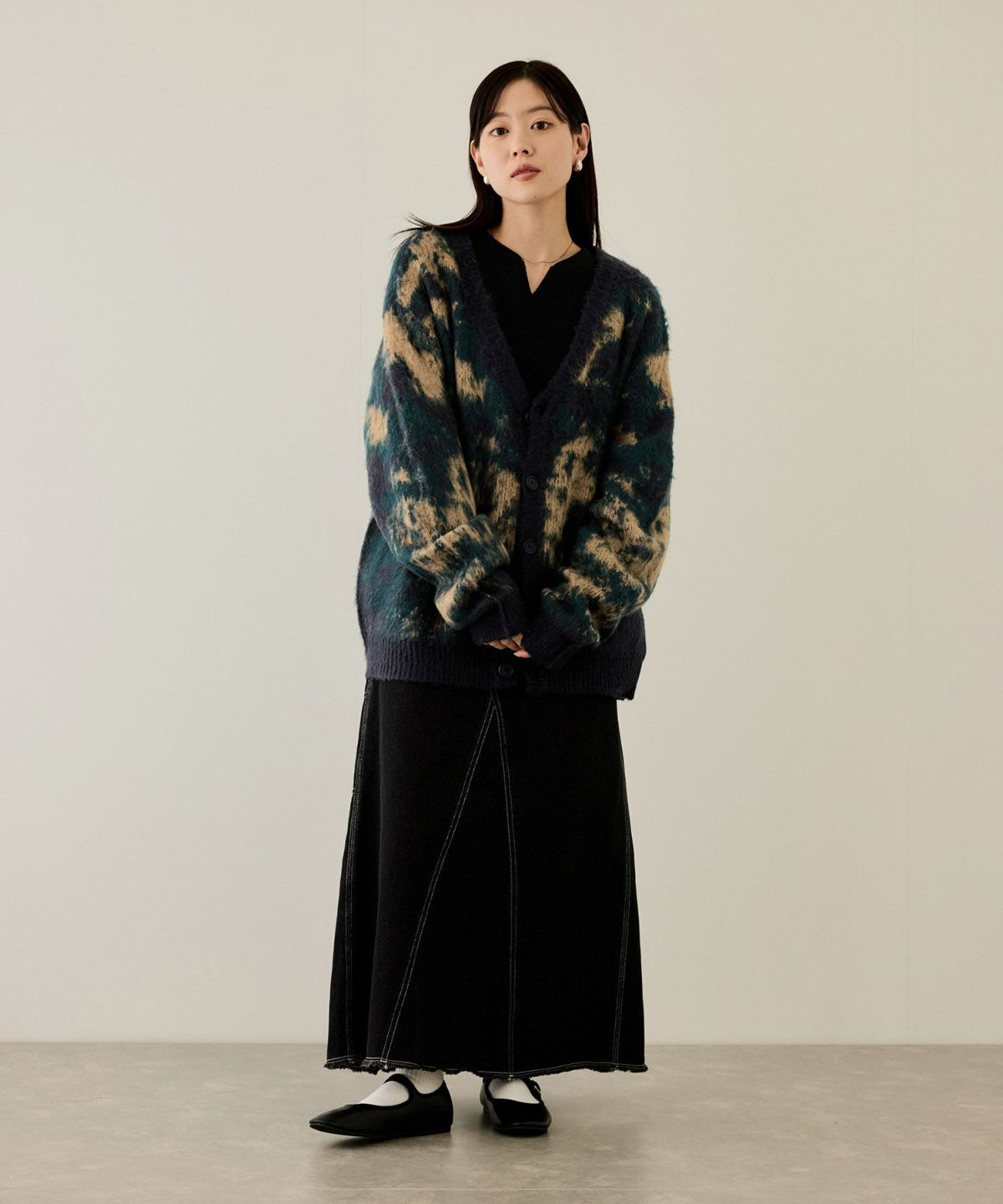 nAvy モヘアタッチマーブルカーディガン レディース