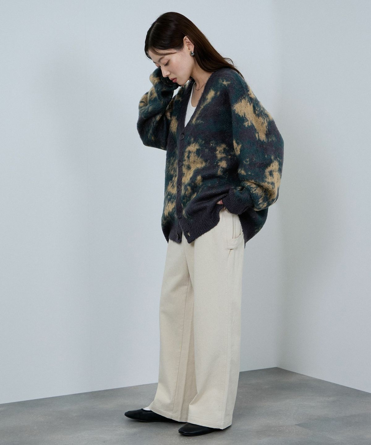 nAvy モヘアタッチマーブルカーディガン レディース