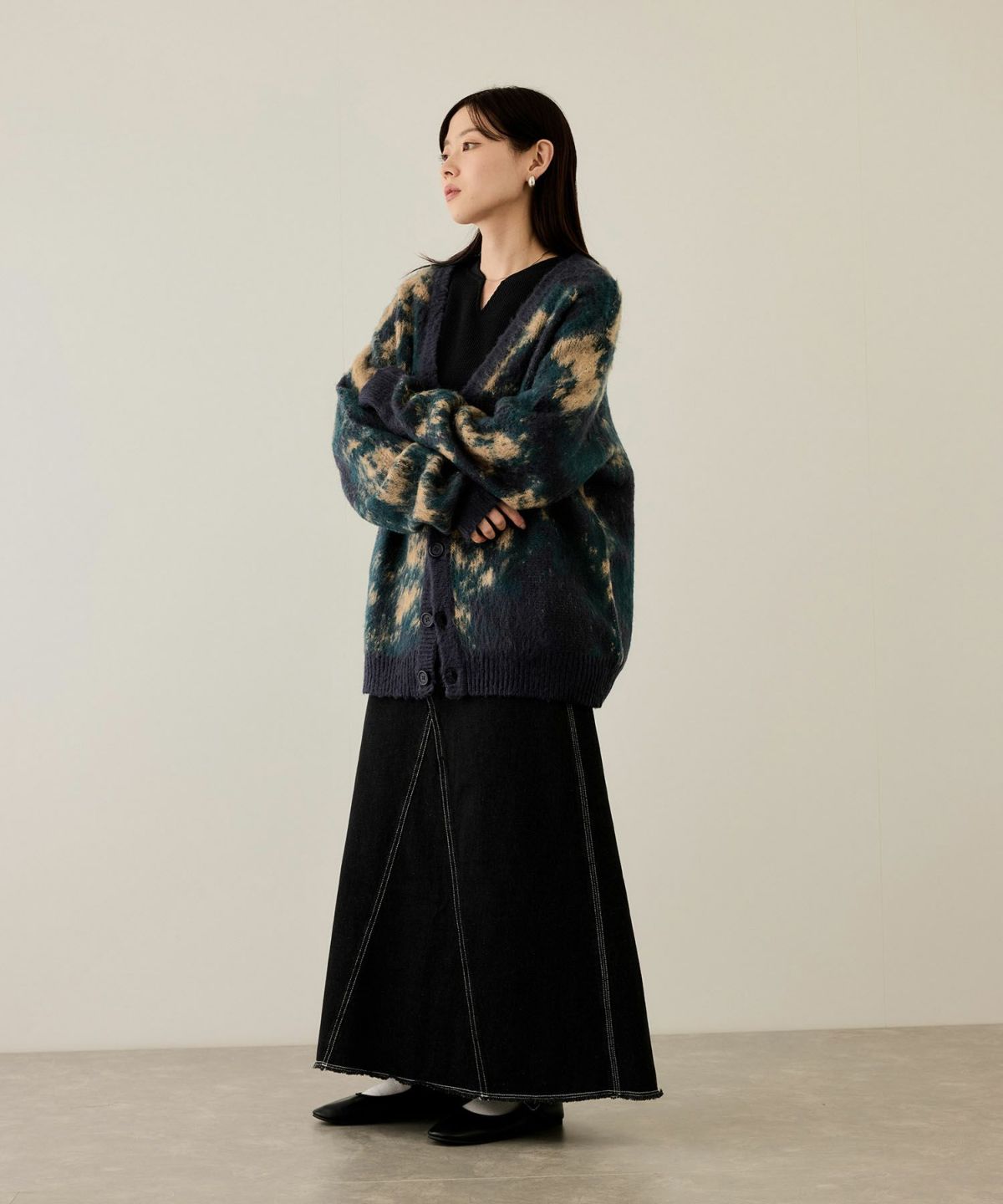 nAvy モヘアタッチマーブルカーディガン レディース