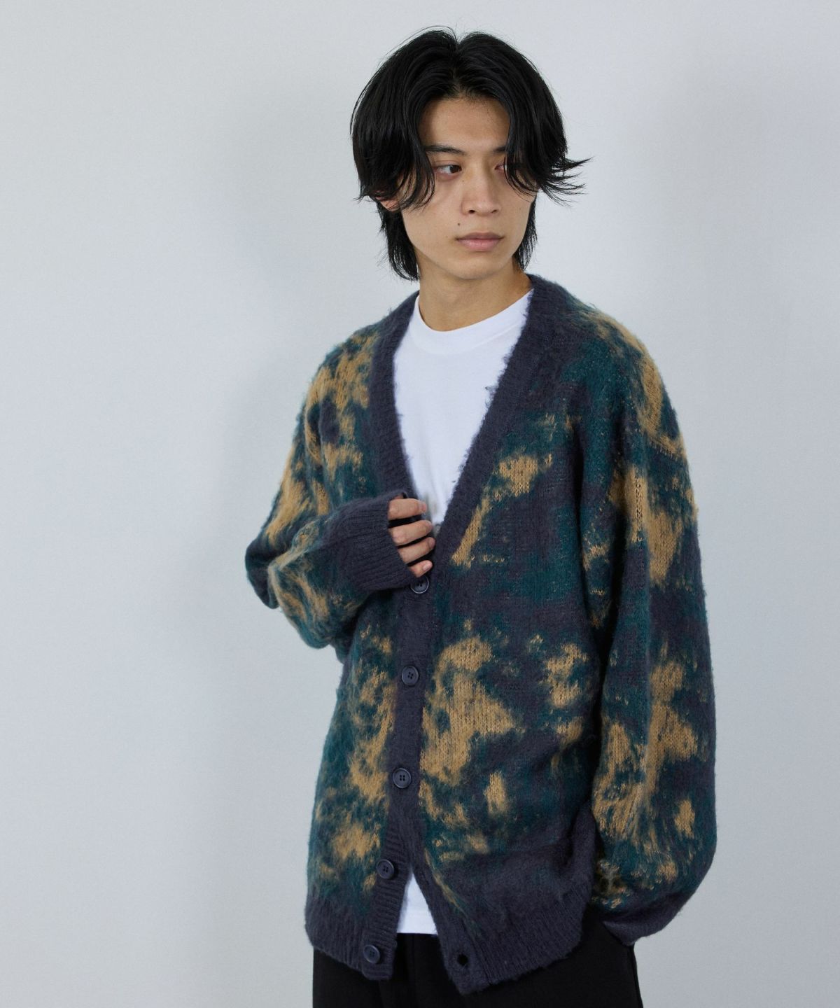 nAvy モヘアタッチマーブルカーディガン レディース