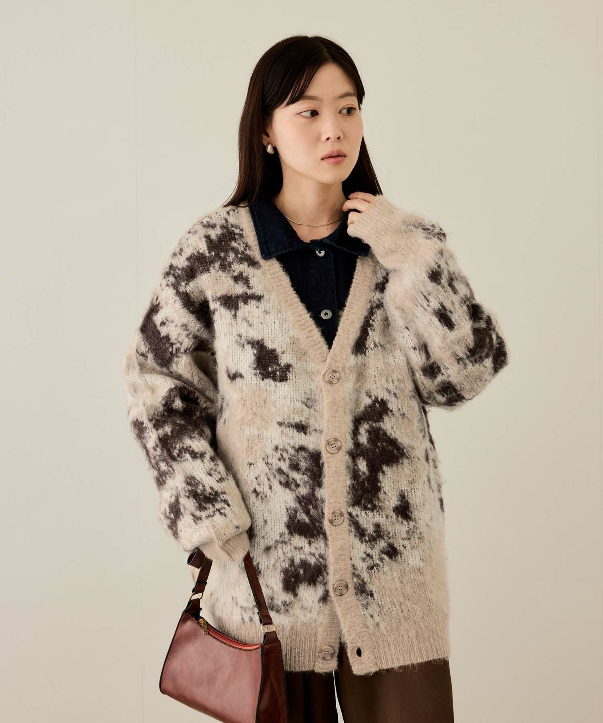 nAvy モヘアタッチマーブルカーディガン レディース