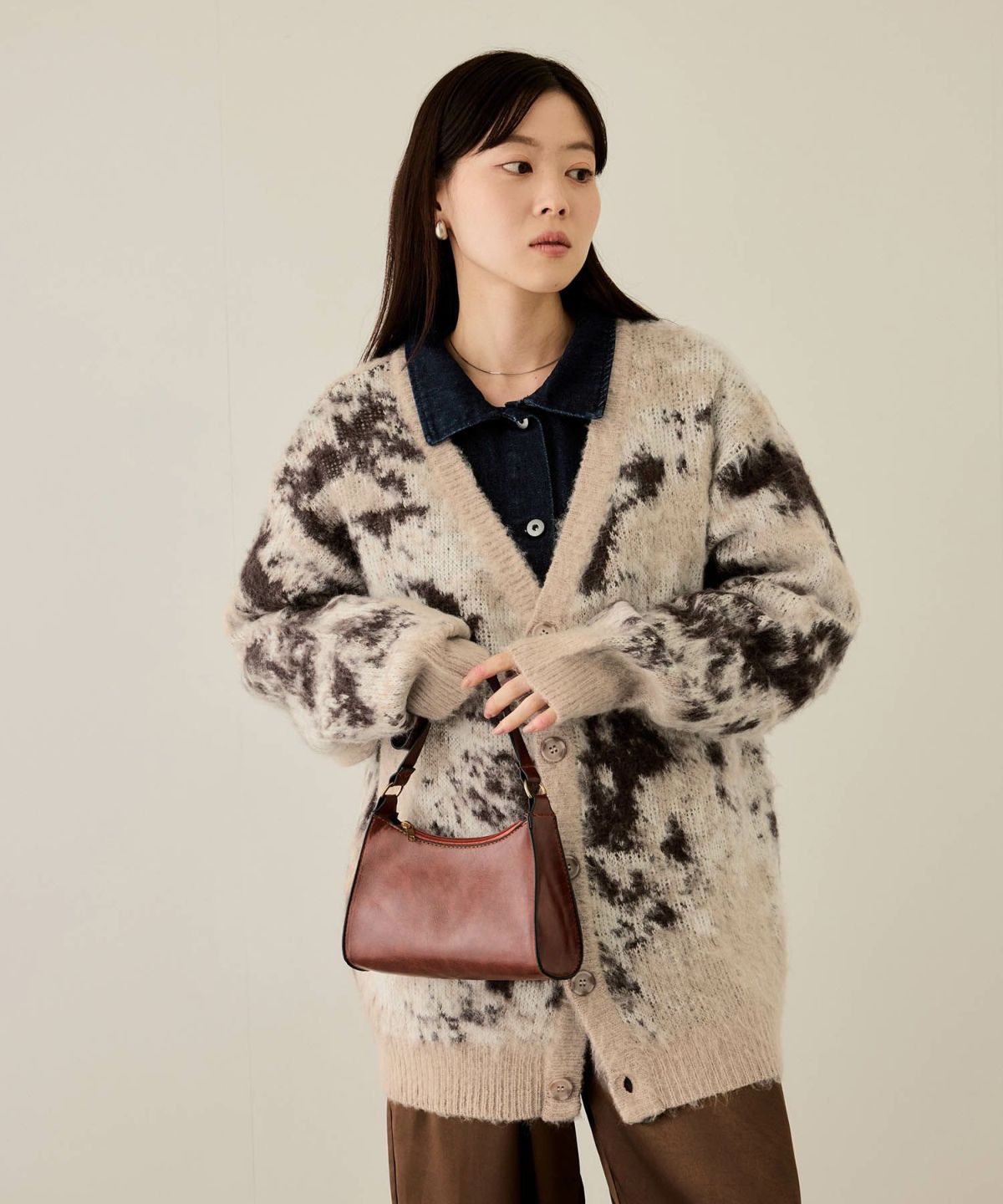 nAvy モヘアタッチマーブルカーディガン レディース