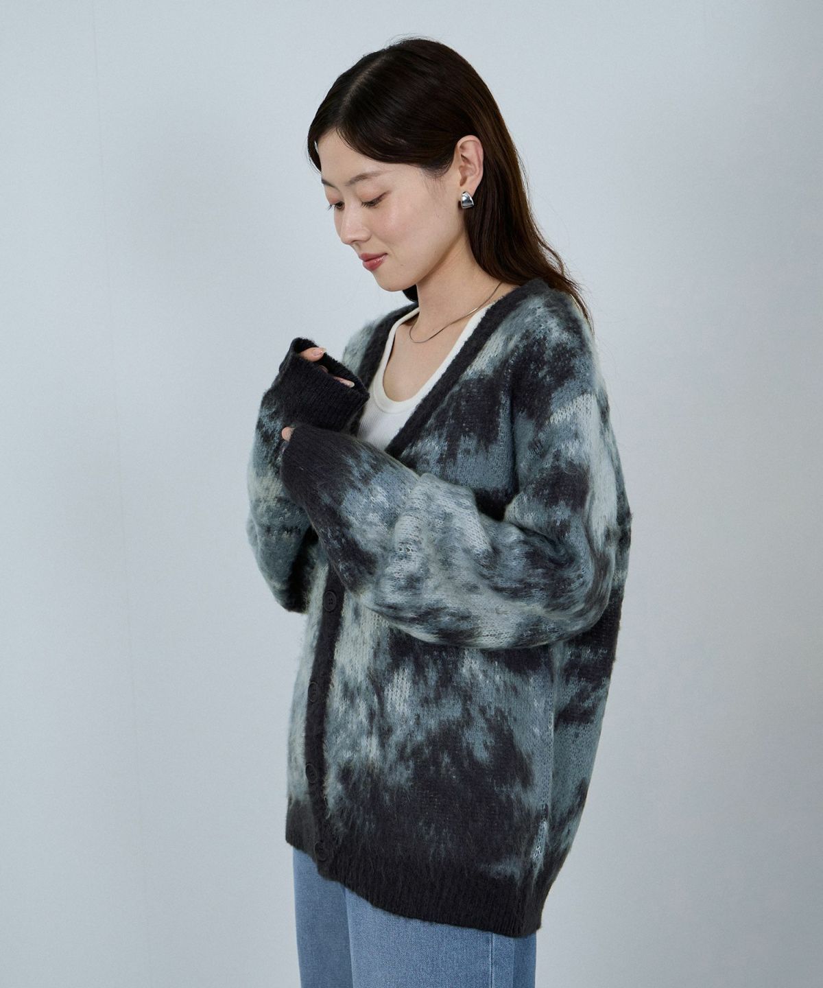 nAvy モヘアタッチマーブルカーディガン レディース