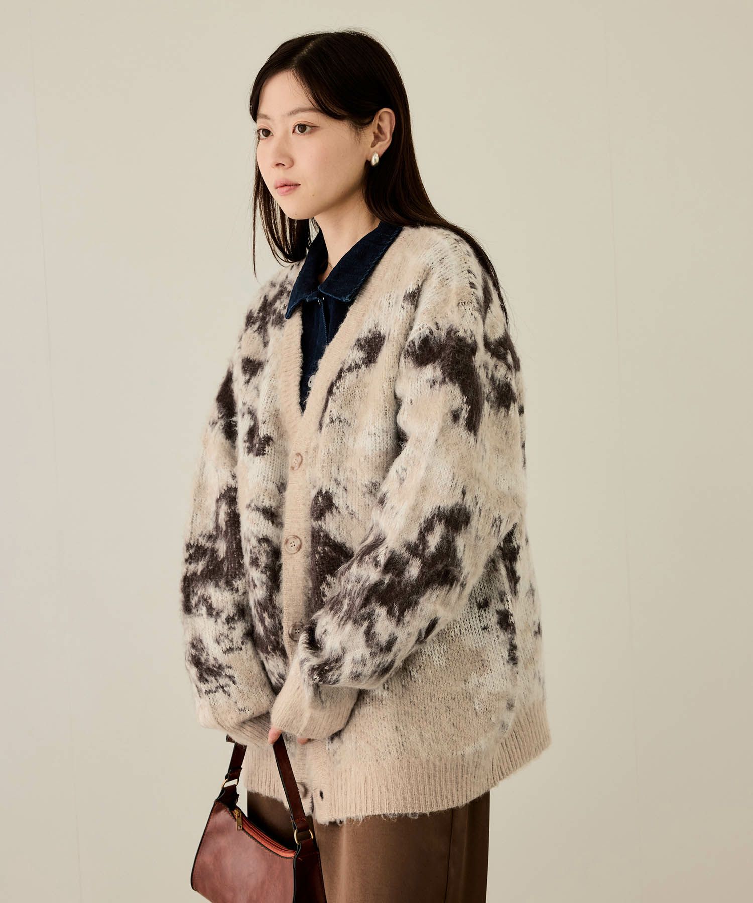 nAvy モヘアタッチマーブルカーディガン レディース