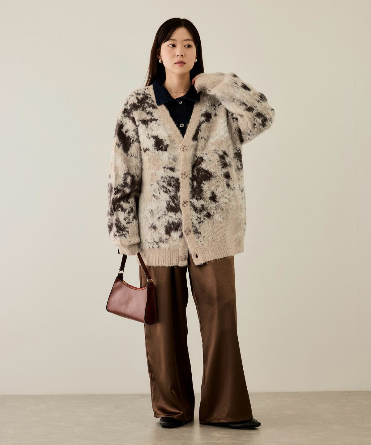 nAvy モヘアタッチマーブルカーディガン レディース