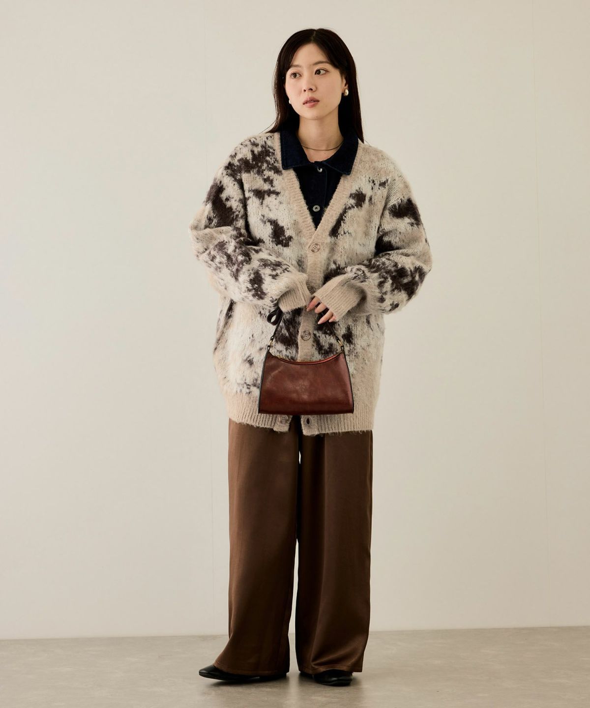 nAvy モヘアタッチマーブルカーディガン レディース