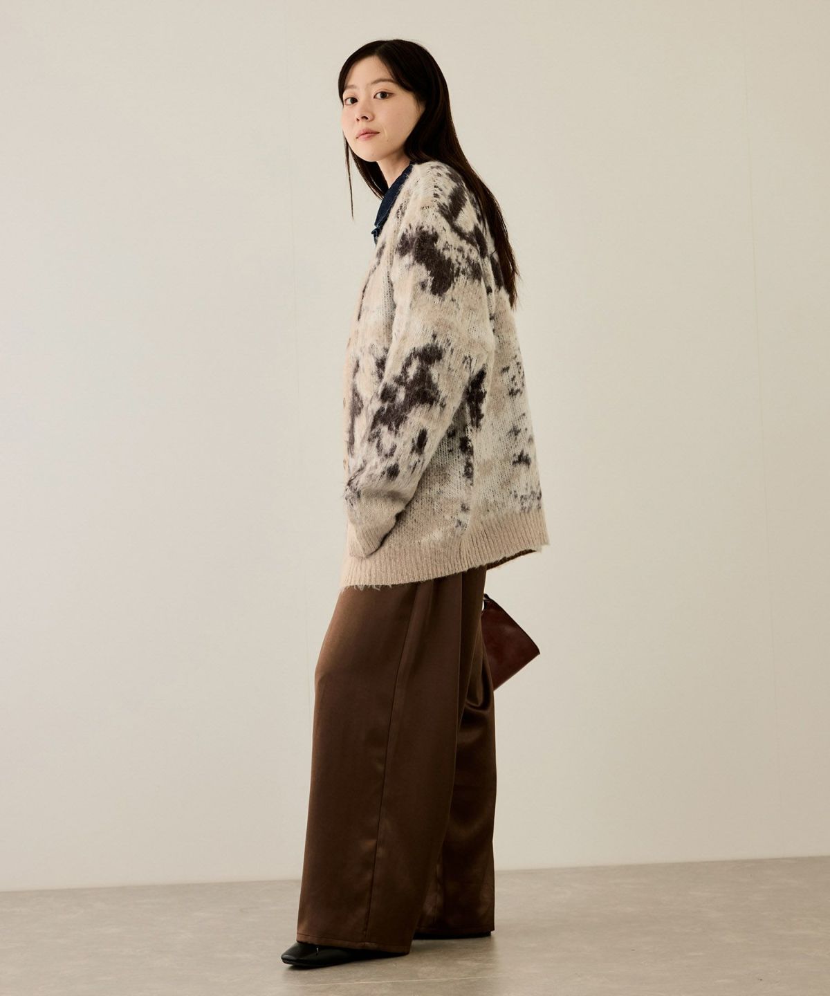 nAvy モヘアタッチマーブルカーディガン レディース