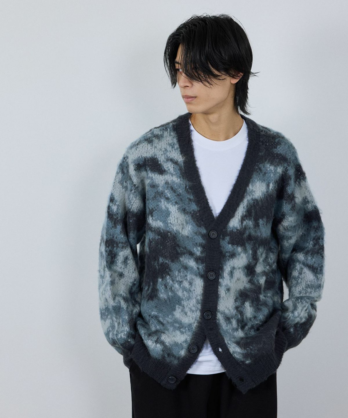 nAvy モヘアタッチマーブルカーディガン レディース