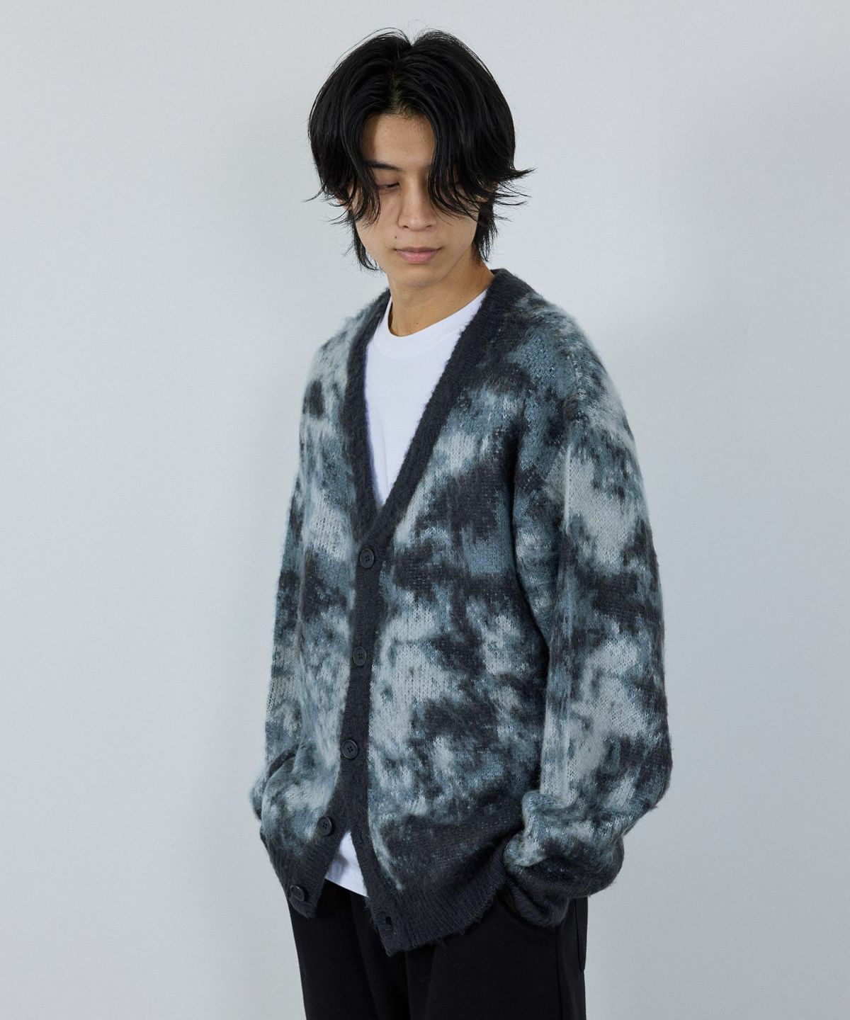 nAvy モヘアタッチマーブルカーディガン レディース