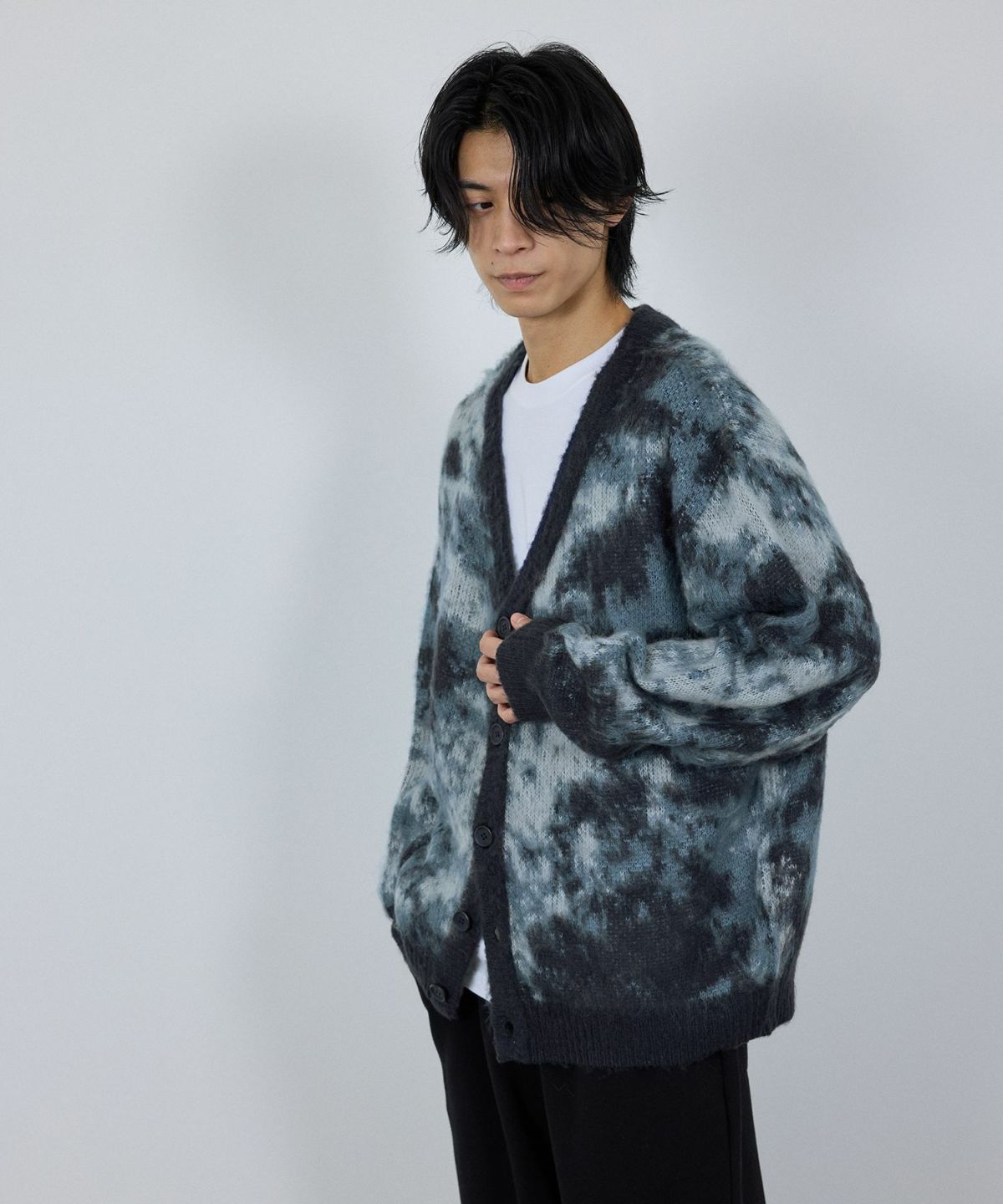 nAvy モヘアタッチマーブルカーディガン レディース