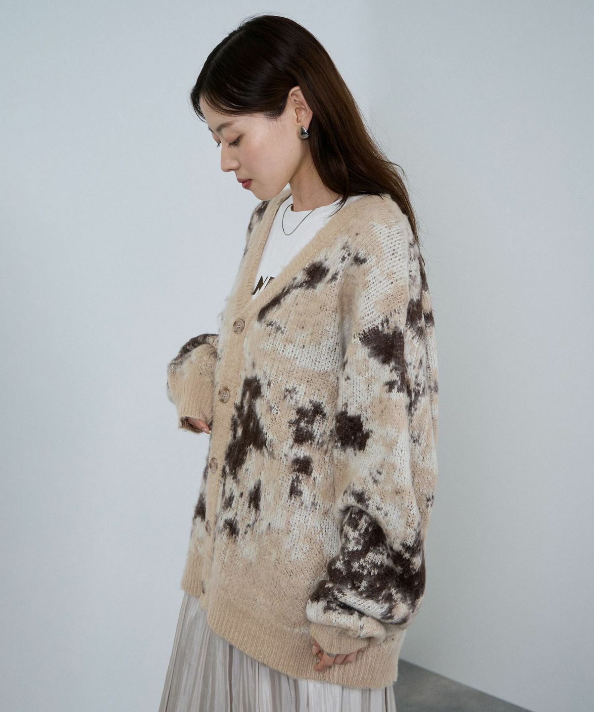 nAvy モヘアタッチマーブルカーディガン レディース