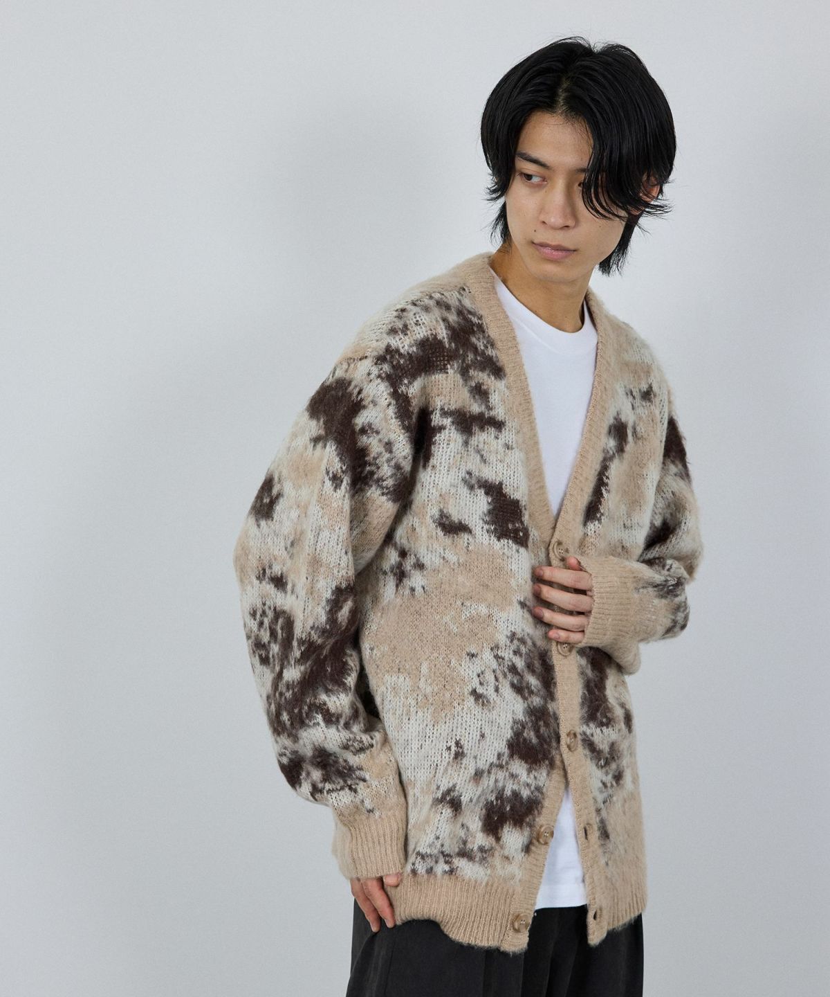 nAvy モヘアタッチマーブルカーディガン レディース