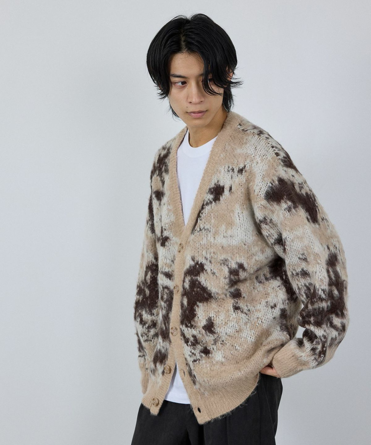 nAvy モヘアタッチマーブルカーディガン レディース