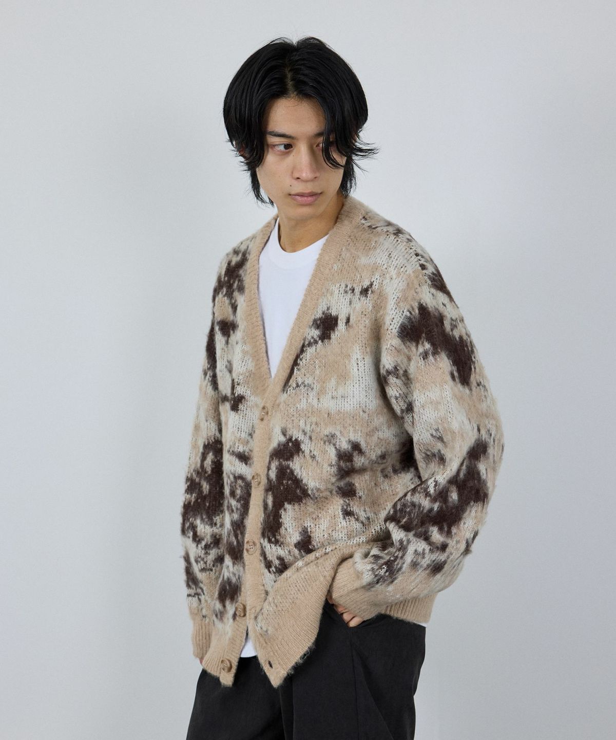 nAvy モヘアタッチマーブルカーディガン レディース