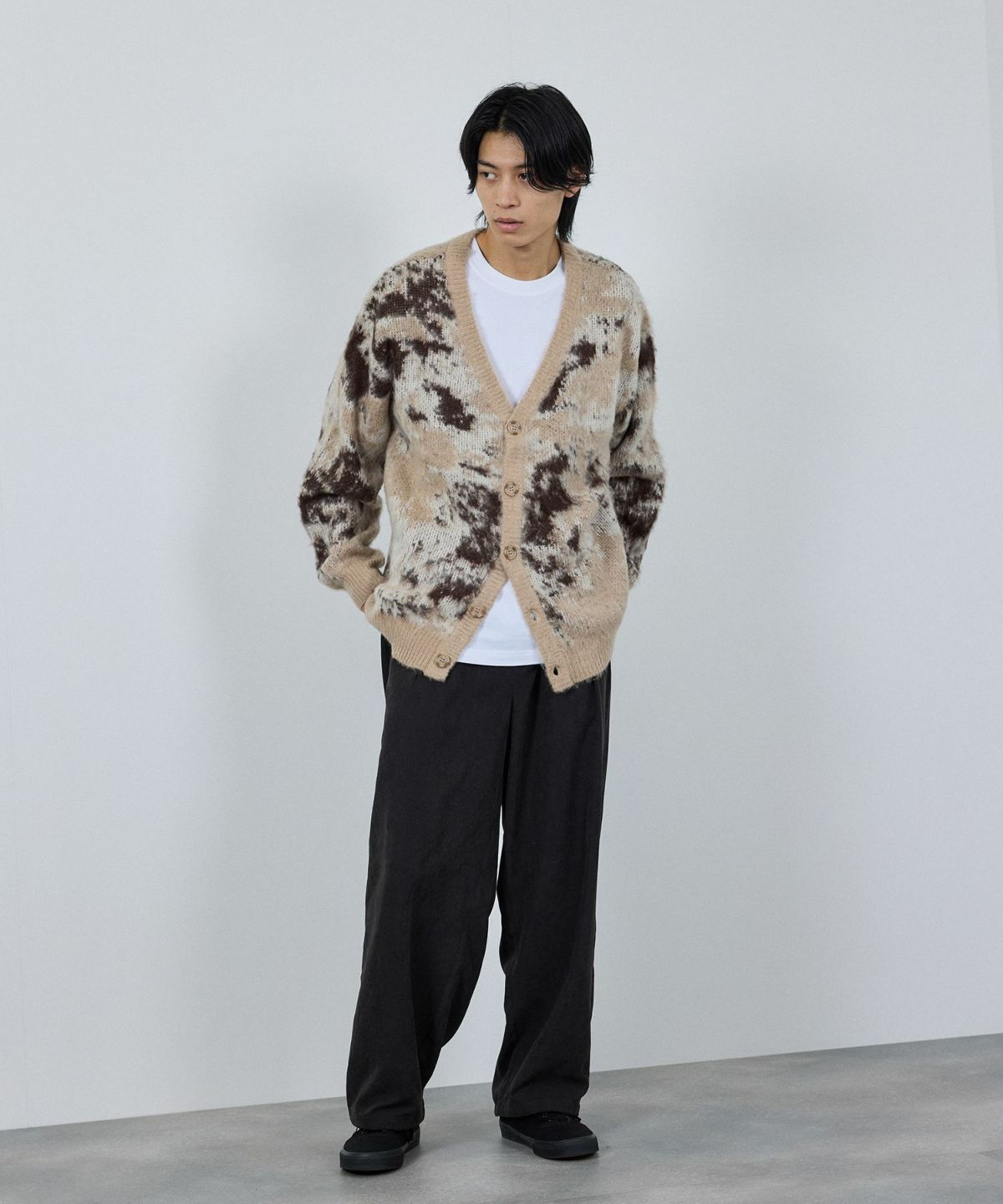 nAvy モヘアタッチマーブルカーディガン レディース