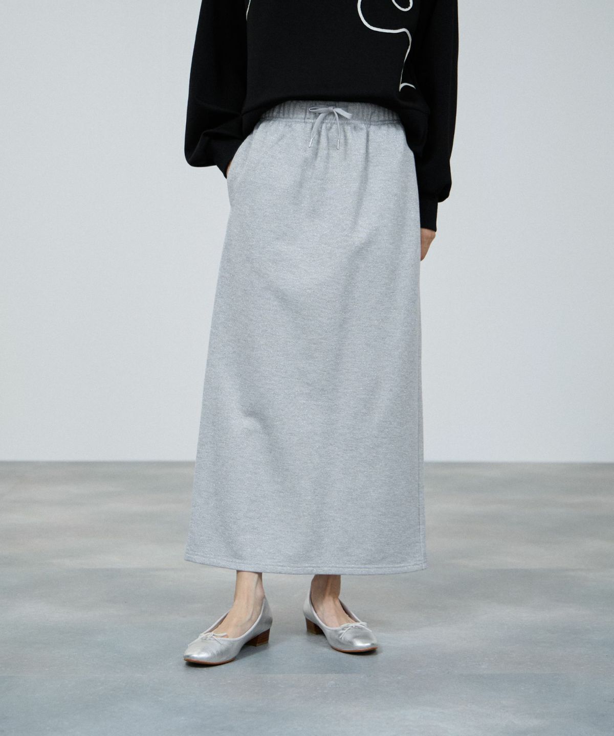 milli de l'air ラメ裏毛Iラインスカート レディース