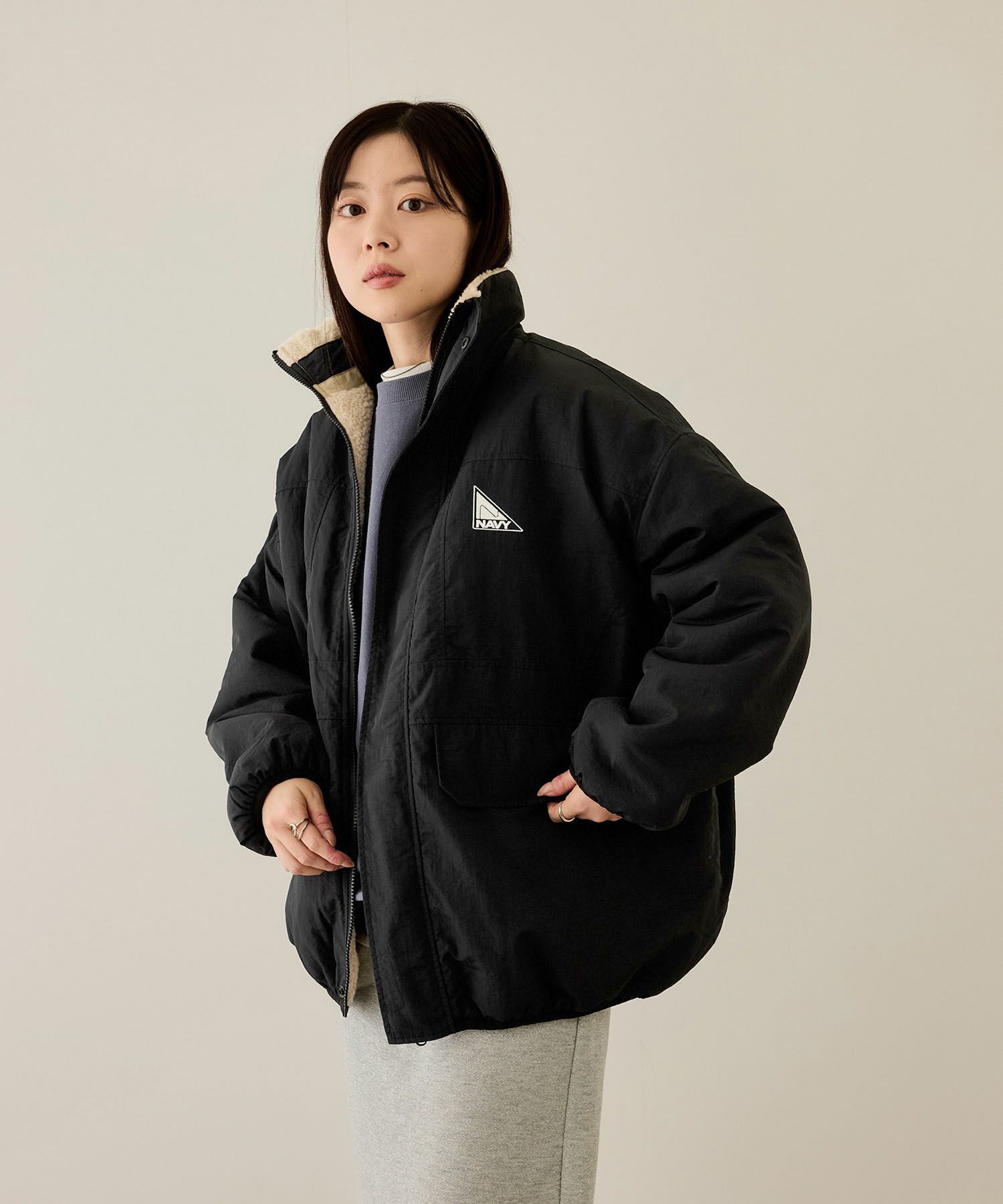 [最終さらに50%OFF]NAVY  裏ボアリバーシブルブルゾン レディース商品サムネイル-4