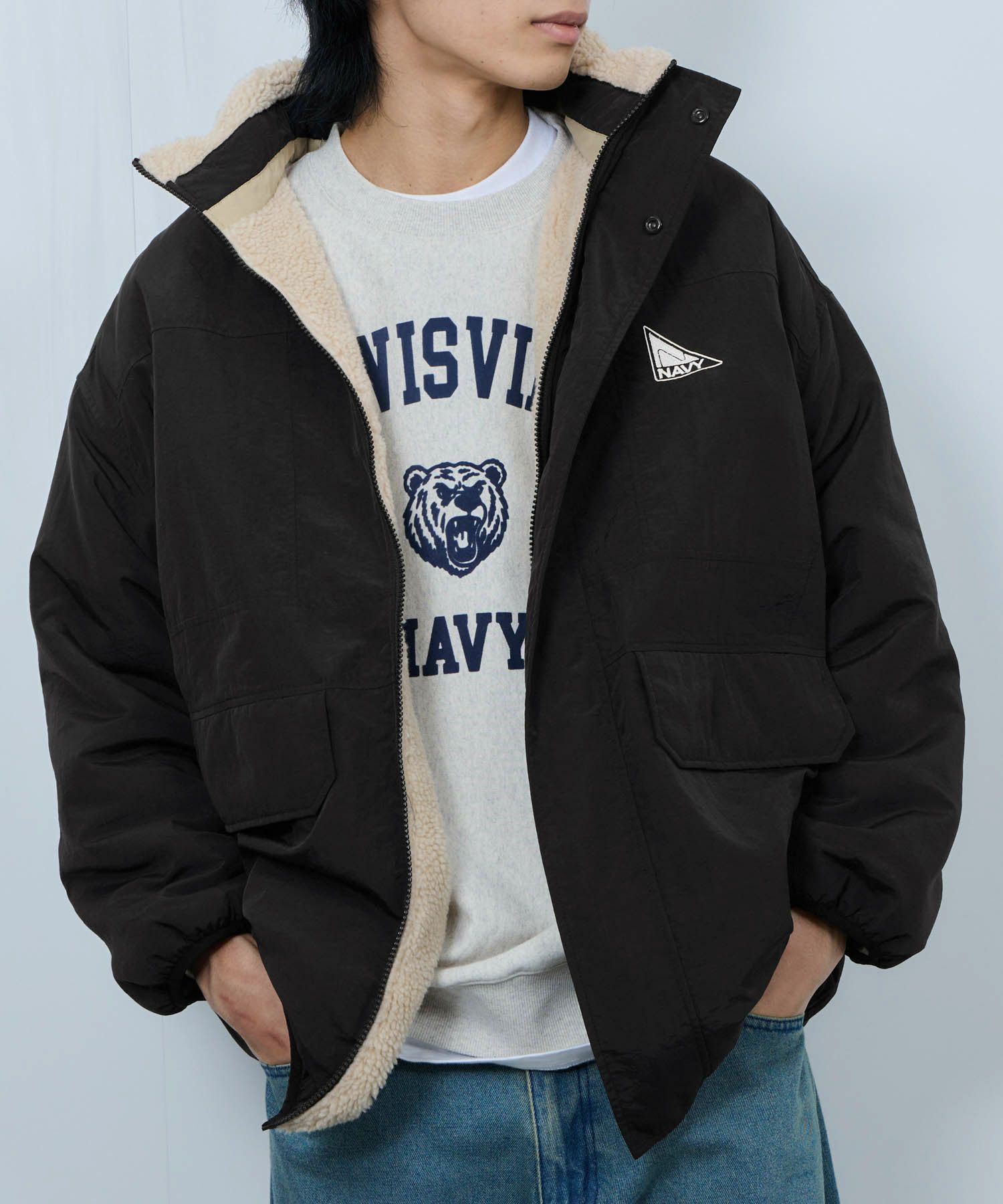 NAVY 裏ボアリバーシブルブルゾン レディース