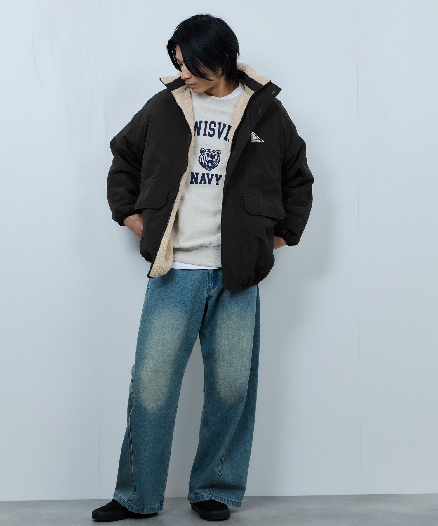 NAVY 裏ボアリバーシブルブルゾン レディース