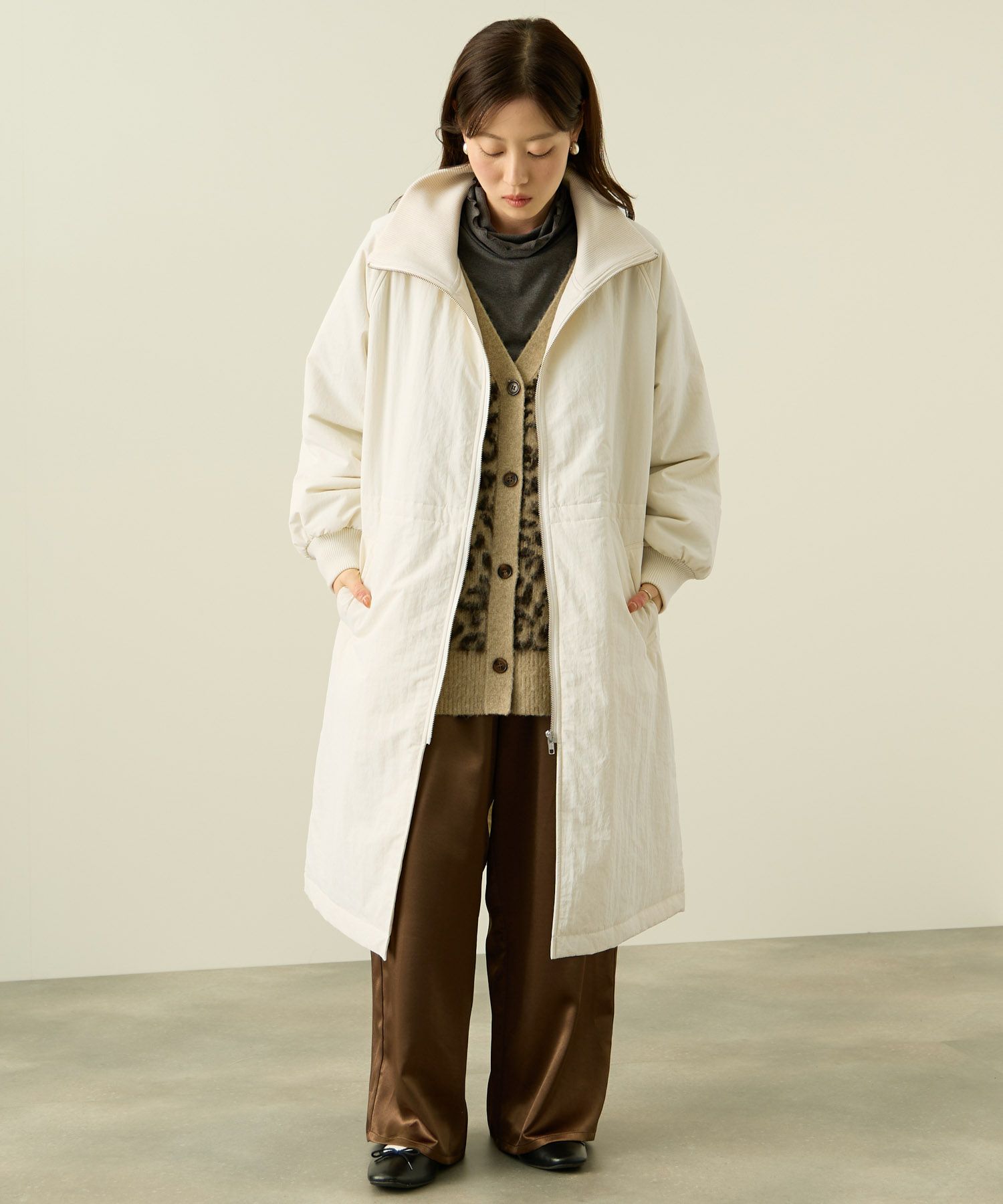 [最終さらに50%OFF]NAVY  中綿リブ襟コート レディース商品画像-7