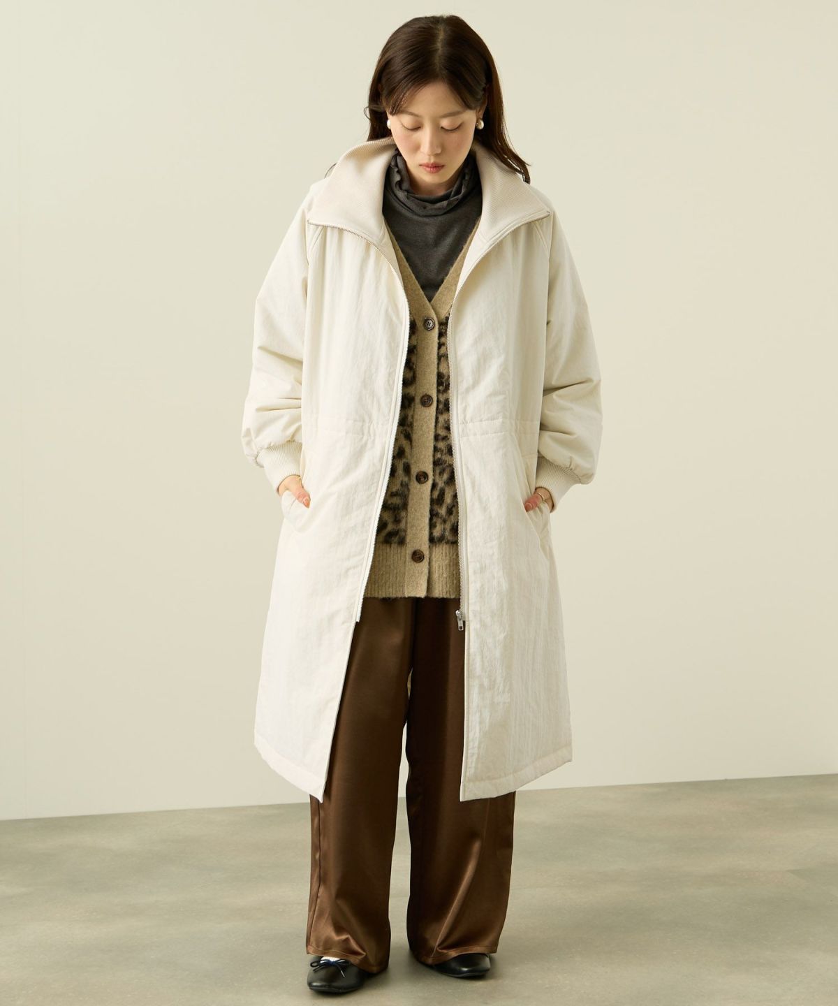 NAVY 中綿リブ襟コート レディース