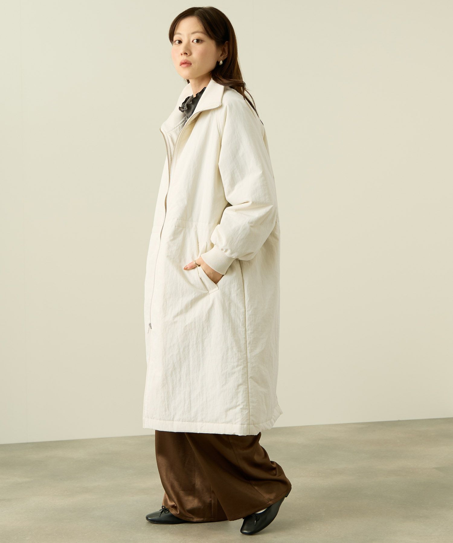 [最終さらに50%OFF]NAVY  中綿リブ襟コート レディース商品画像-8