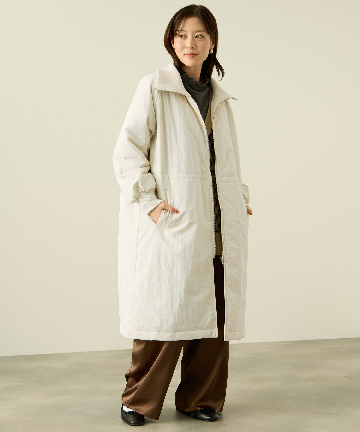 [最終さらに50%OFF]NAVY  中綿リブ襟コート レディース商品画像-9