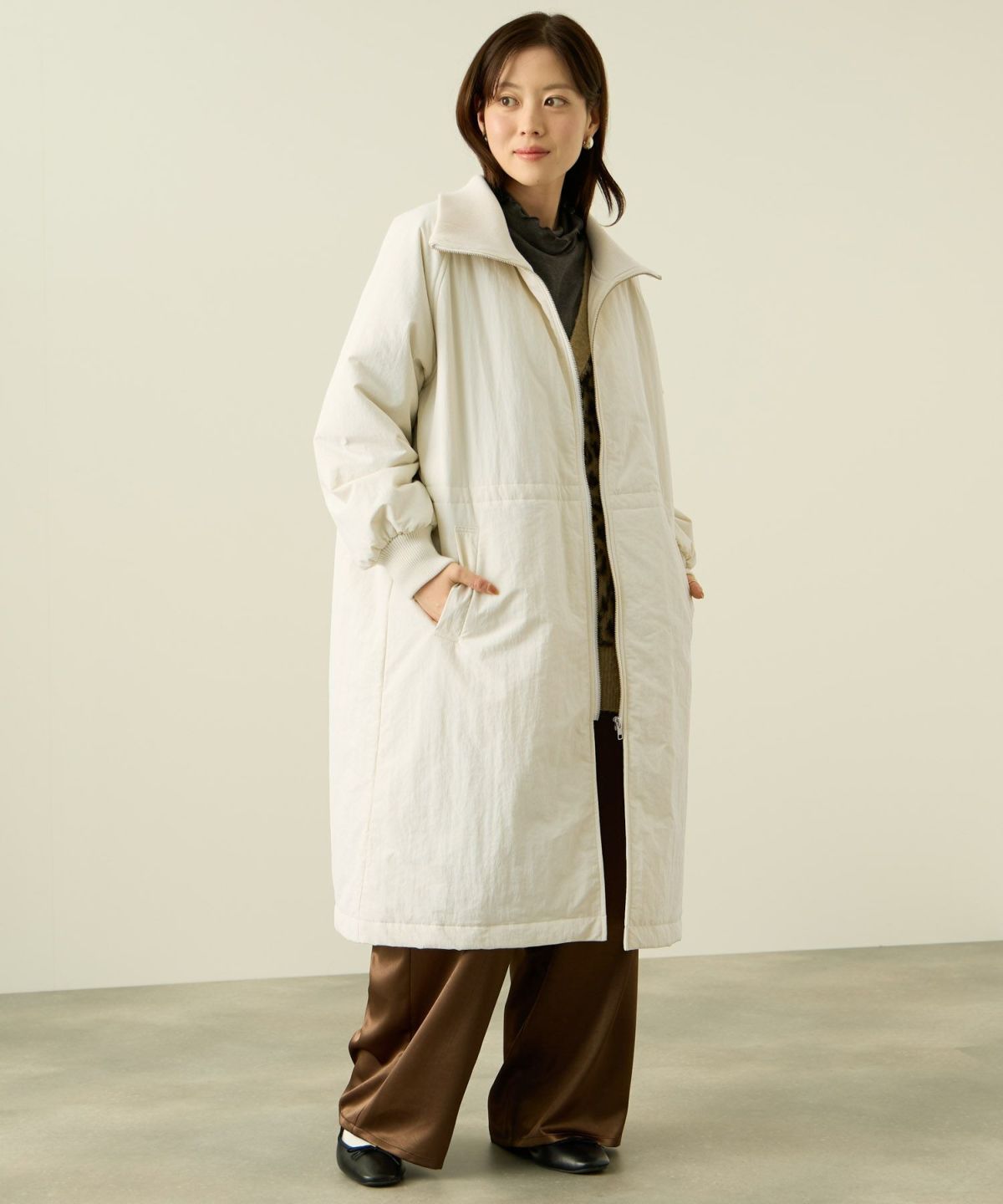 NAVY 中綿リブ襟コート レディース