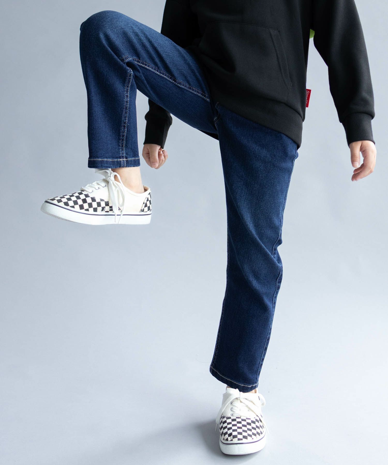 NAVY  のびるモン ストレッチデニムストレートパンツ ウエストリブパンツ キッズ商品画像-1