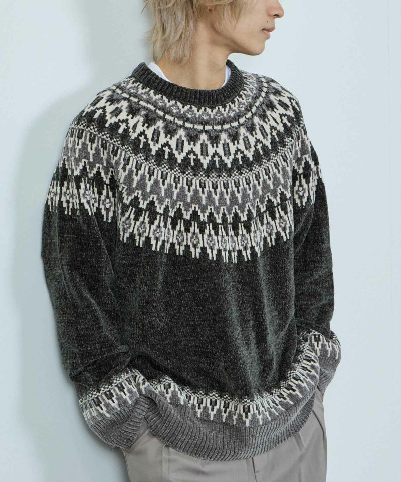 NAVY  トロリ求心モールニットプルオーバー メンズ商品画像-1