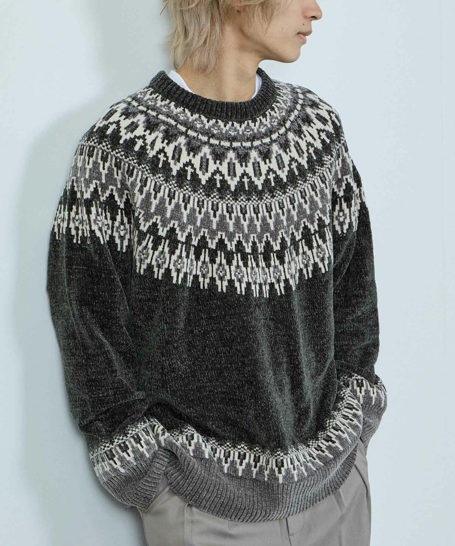 [期間限定knit]NAVY  トロリ求心モールニットプルオーバー メンズ商品画像-1